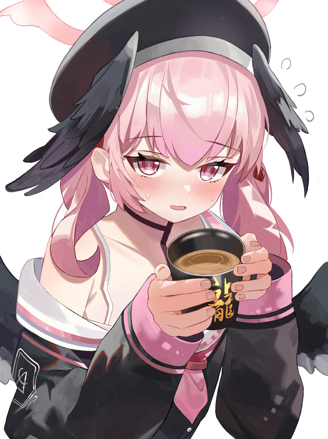 粉发少女递来热饮，羞赧神态太戳人