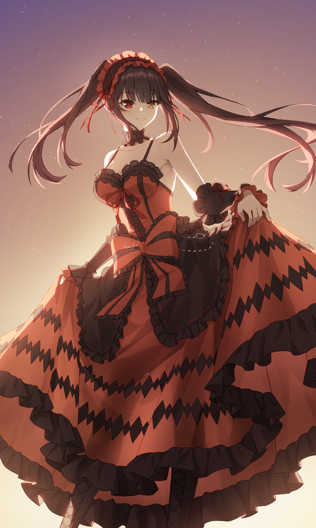 星夜下的时崎狂三，哥特裙装尽显绝美风姿