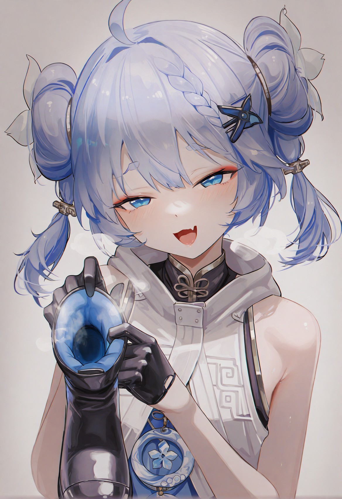 蓝发双马尾二次元少女的精致造型