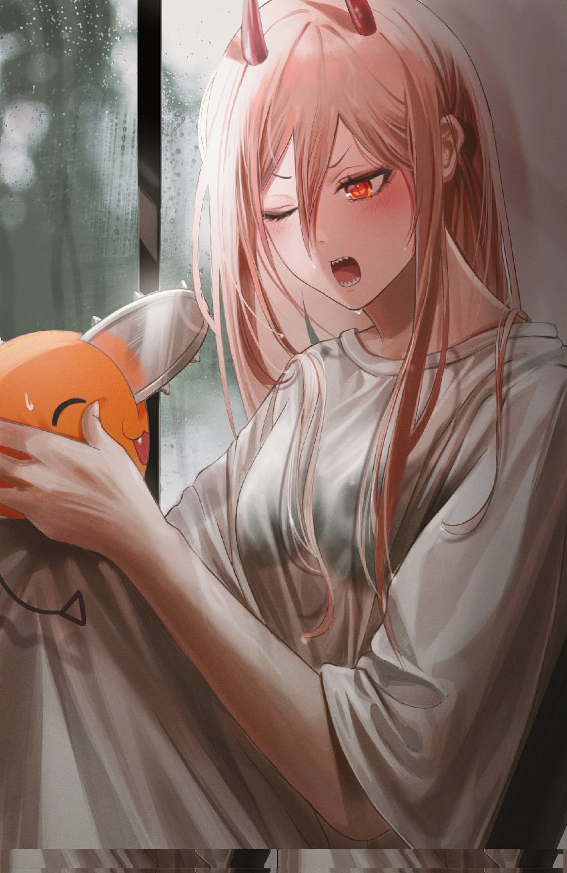 帕瓦雨天抱着电锯玩偶的治愈瞬间