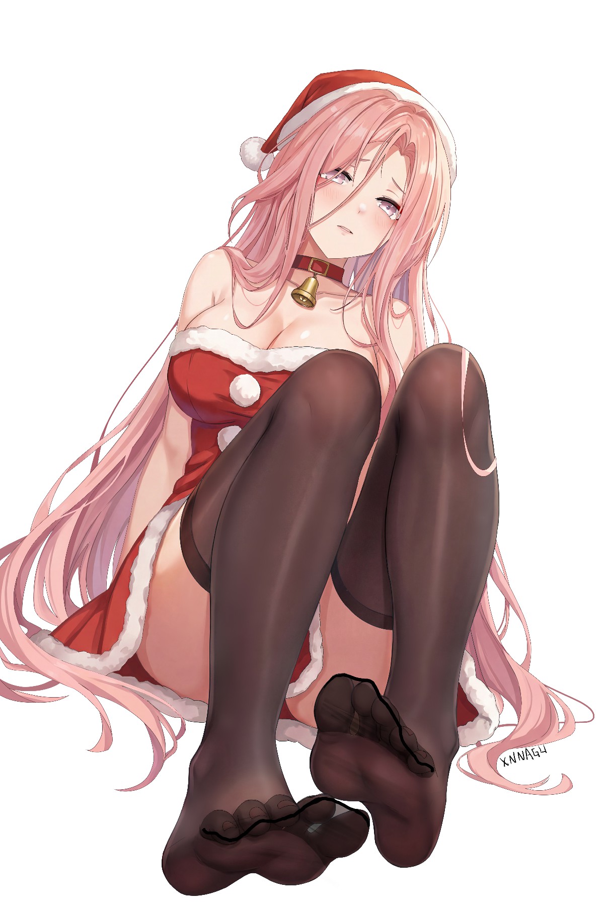 圣诞粉发少女的黑丝氛围感穿搭