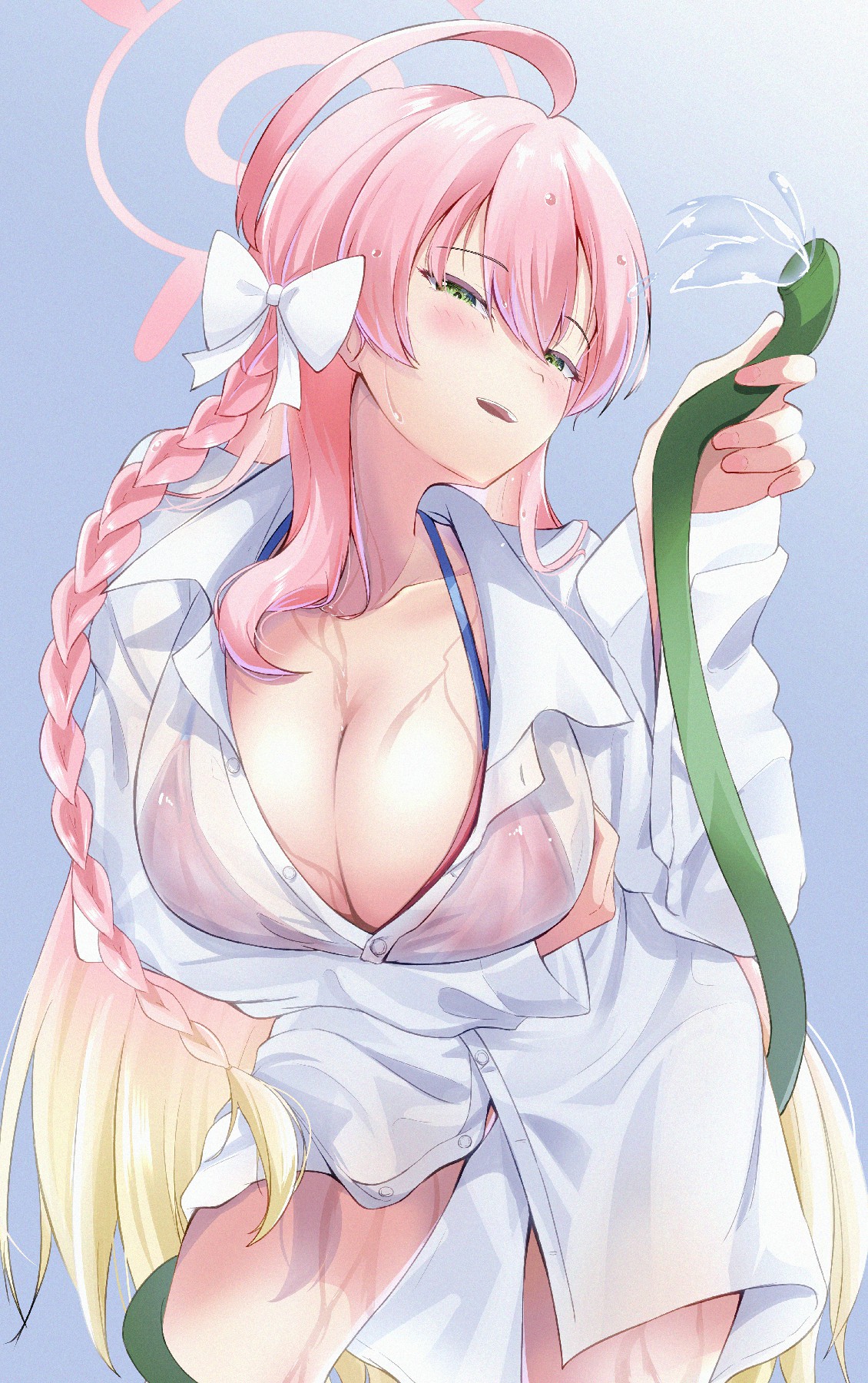 粉发姐姐白衬衫绿物互动超欲