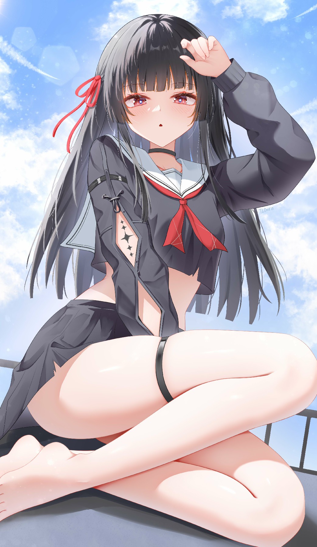 酷黑水手服少女｜黑长直与红丝带的碰撞