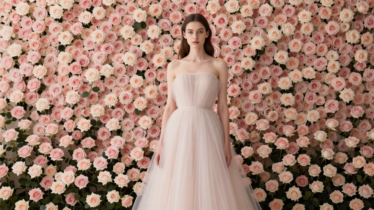 怎样挑选抹胸纱裙才能配出花墙氛围感？