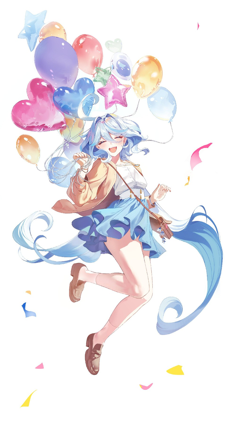 梦幻蓝发少女与缤纷气球的邂逅