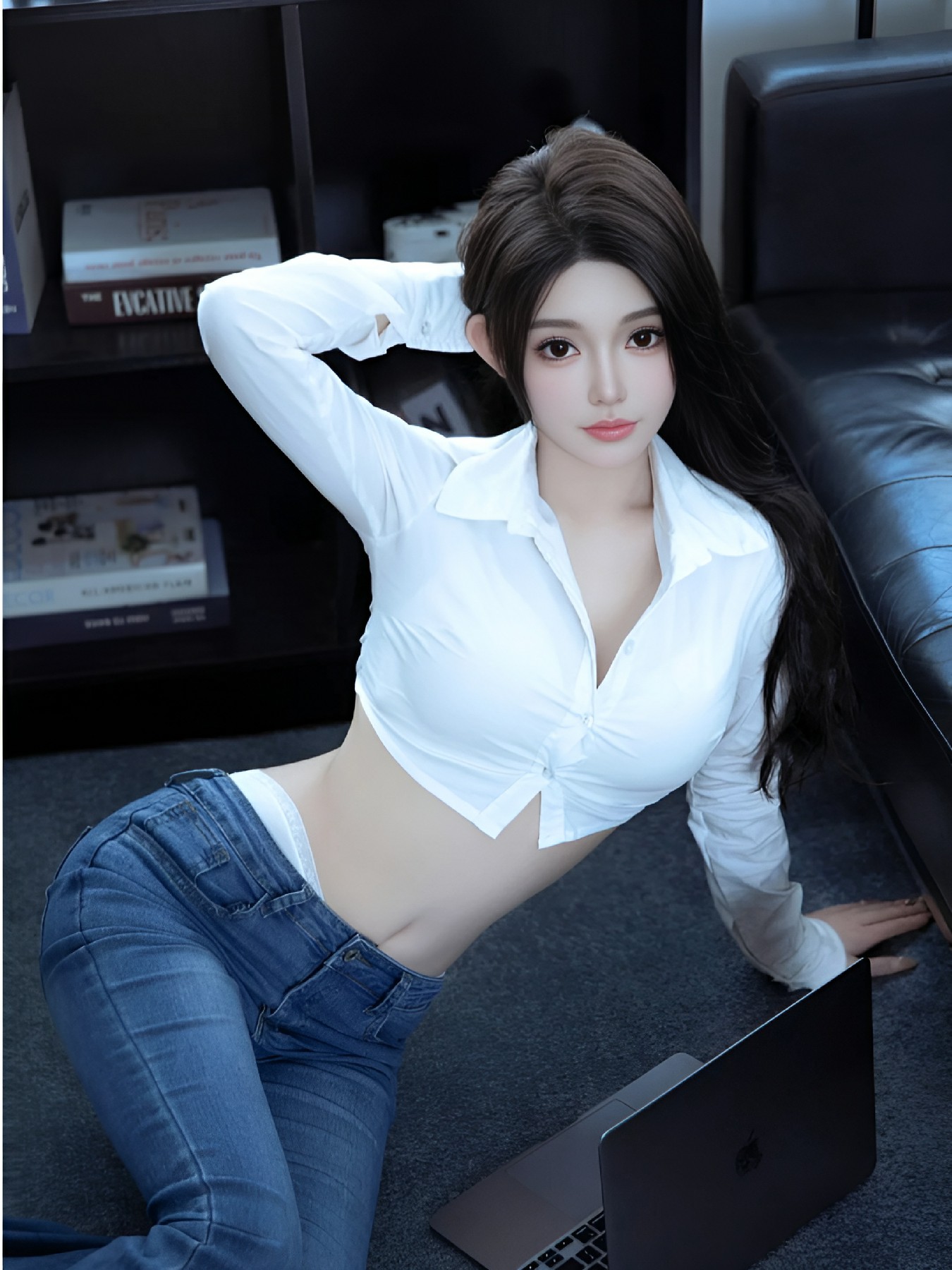 短款白衬衫搭牛仔裤，甜酷御姐氛围感拉满