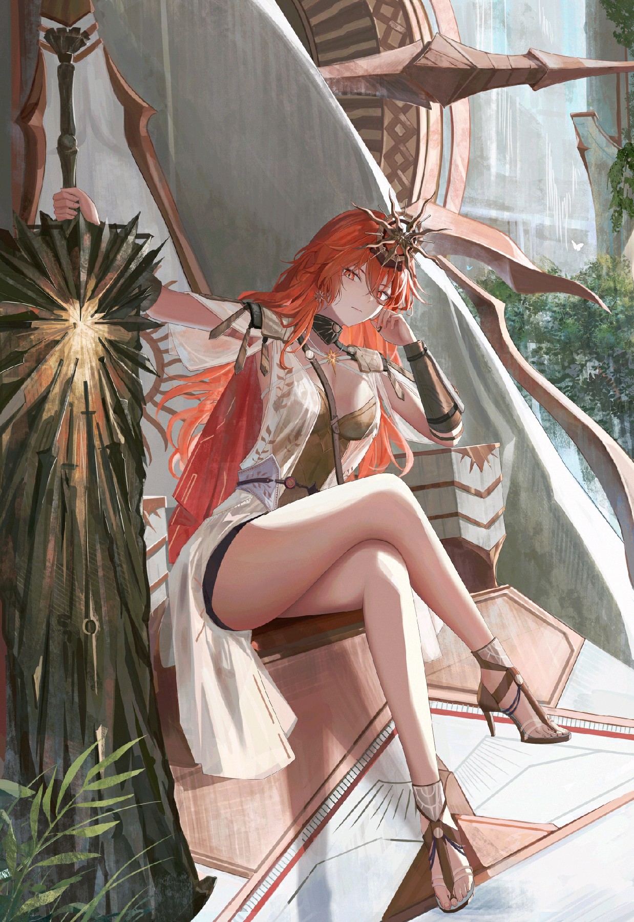 红发女神端坐华丽建筑的惊艳瞬间