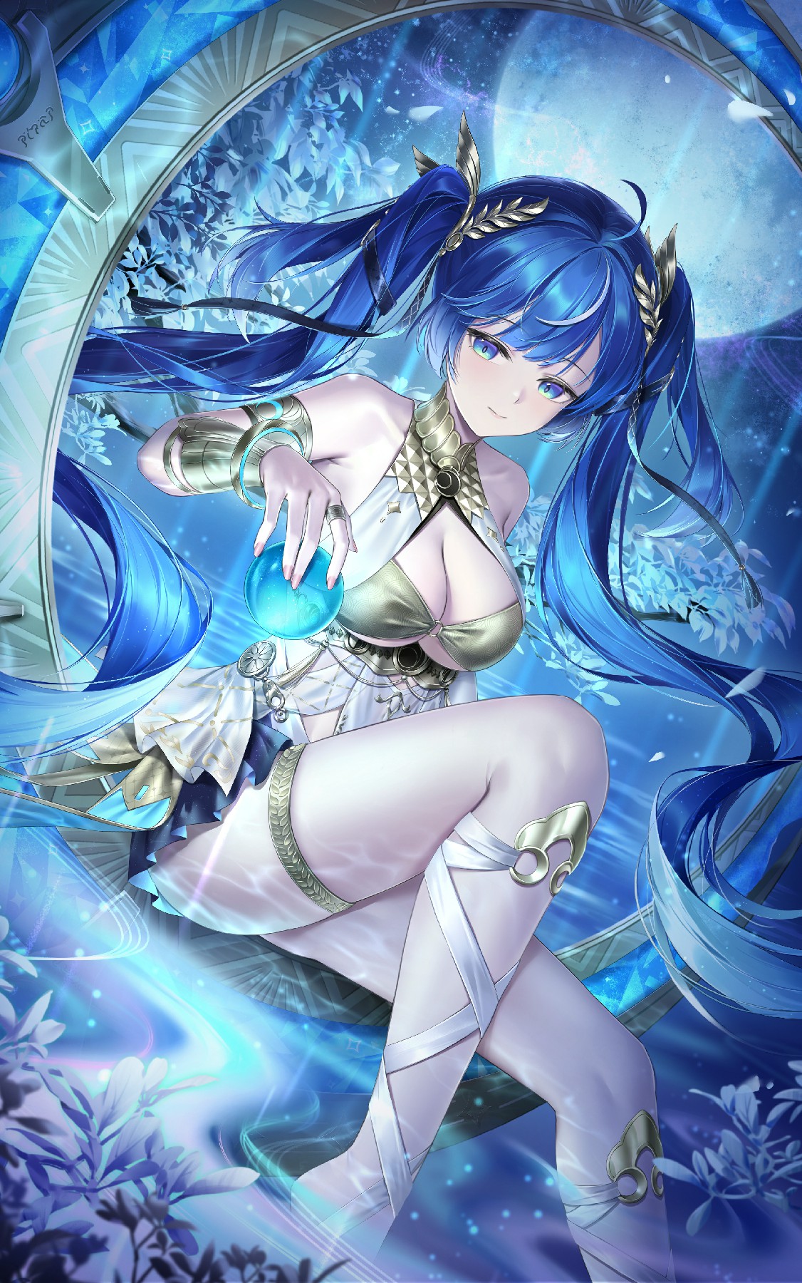 蓝发双马尾女神的月下魔法之旅