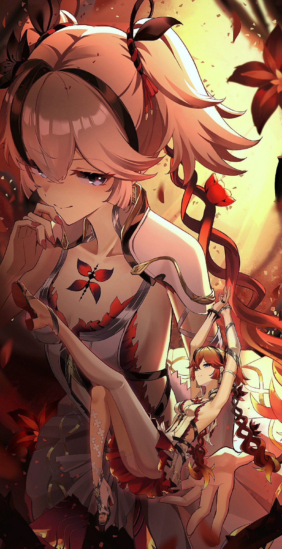 花蝶交织，绯色二次元角色立绘