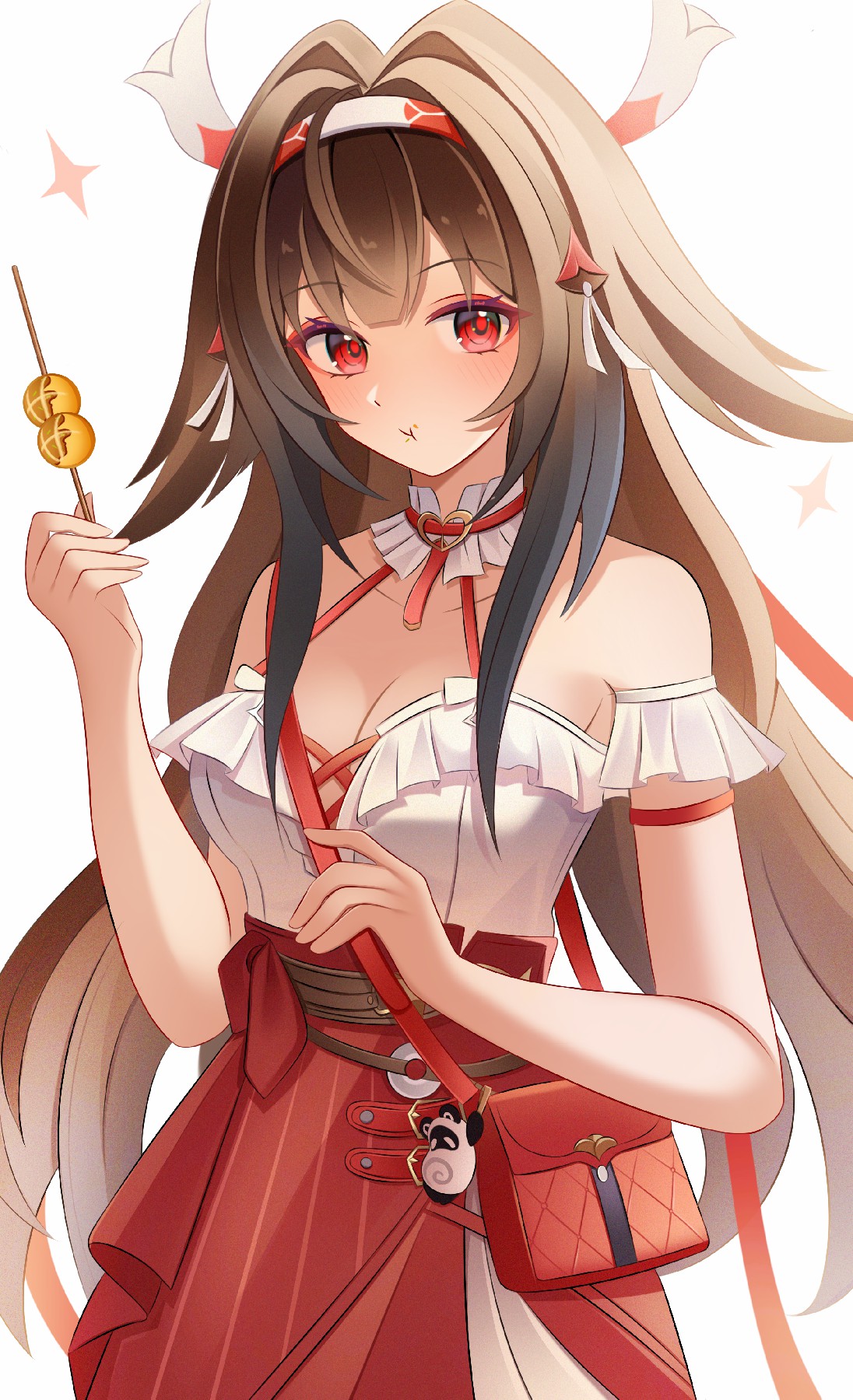 二次元萌系少女，红白穿搭手持团子超可爱