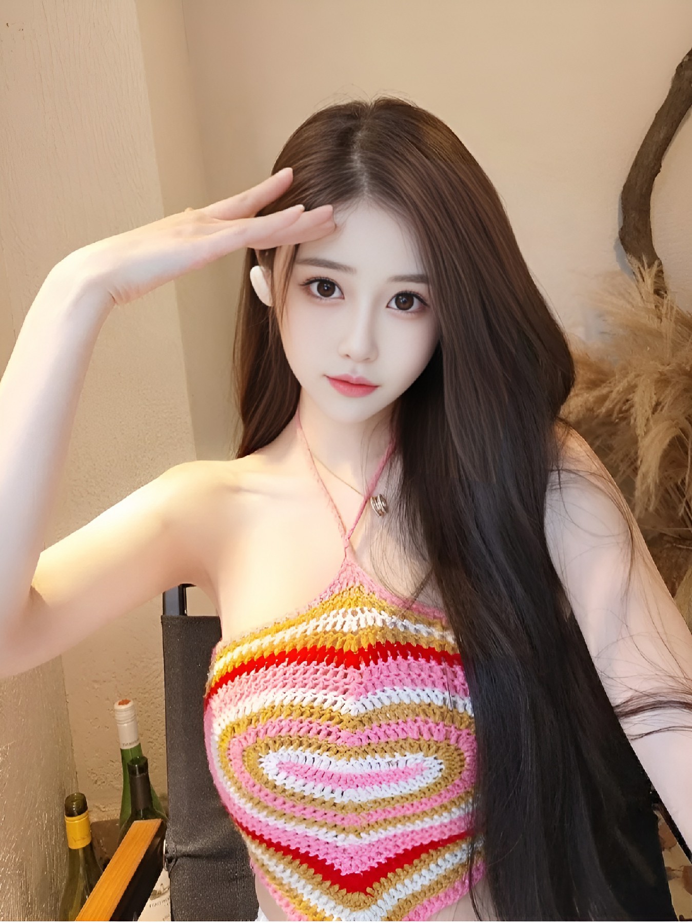 彩色钩针挂脖上衣，夏日甜妹感拉满