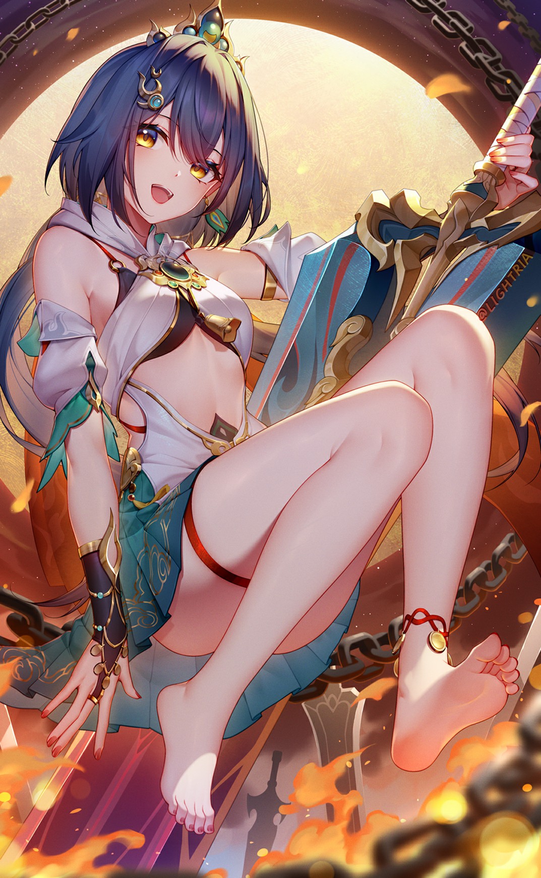 火焰背景中的性感二次元美少女