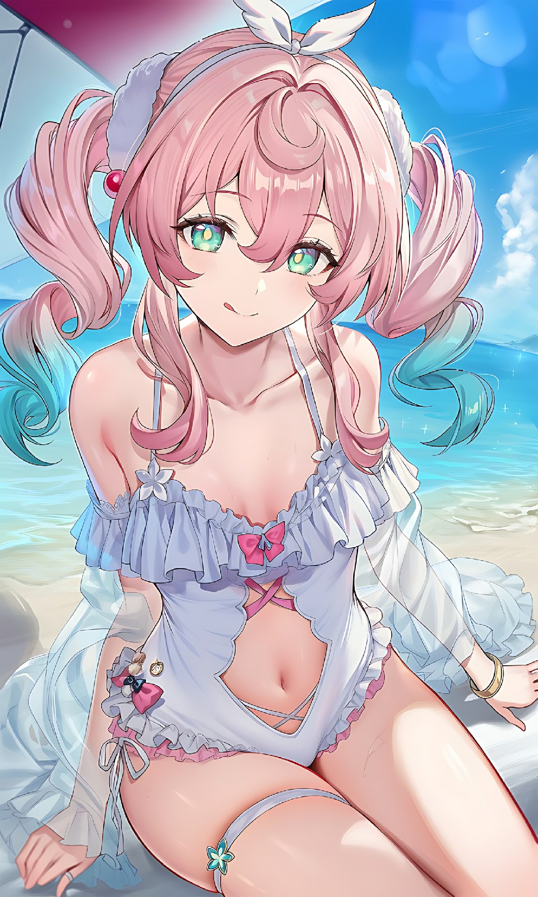 夏日海边的甜系泳装少女