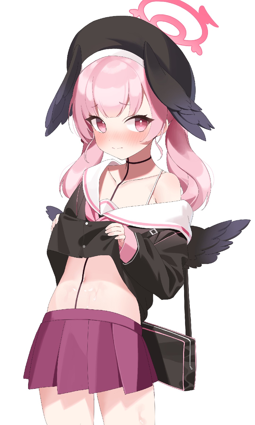 粉发黑翼露脐少女，甜酷风穿搭绝了