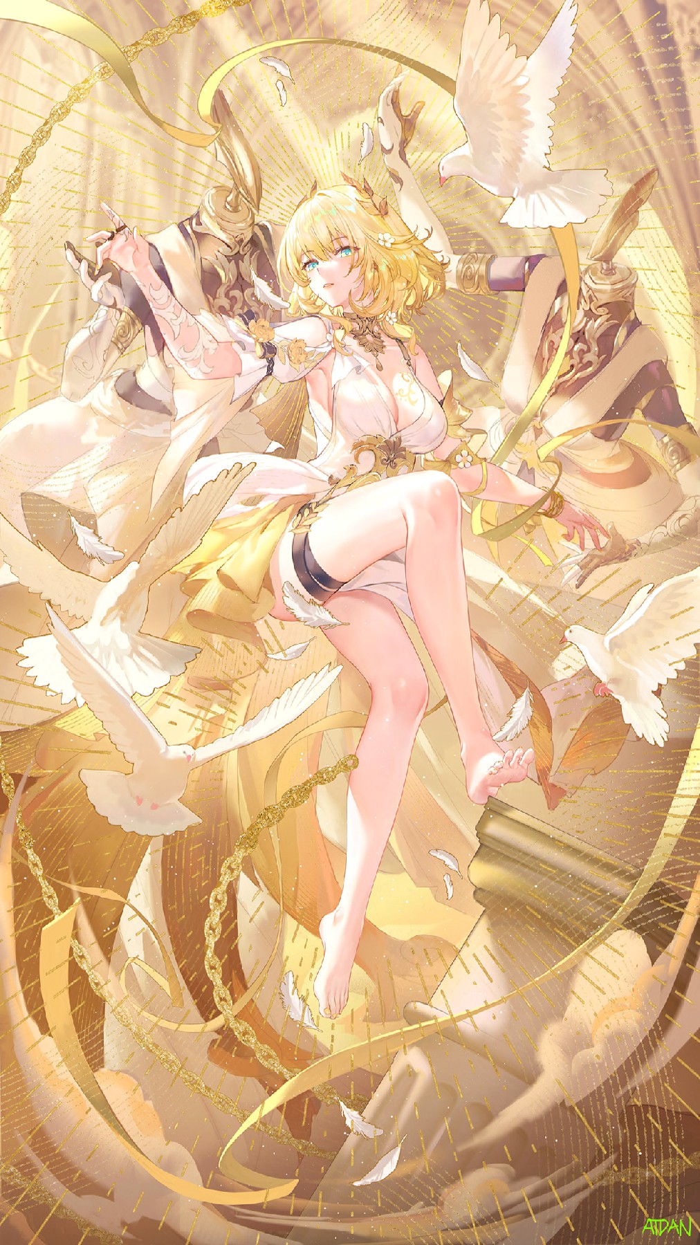 圣光女神：白鸽金绸环绕的华丽圣境