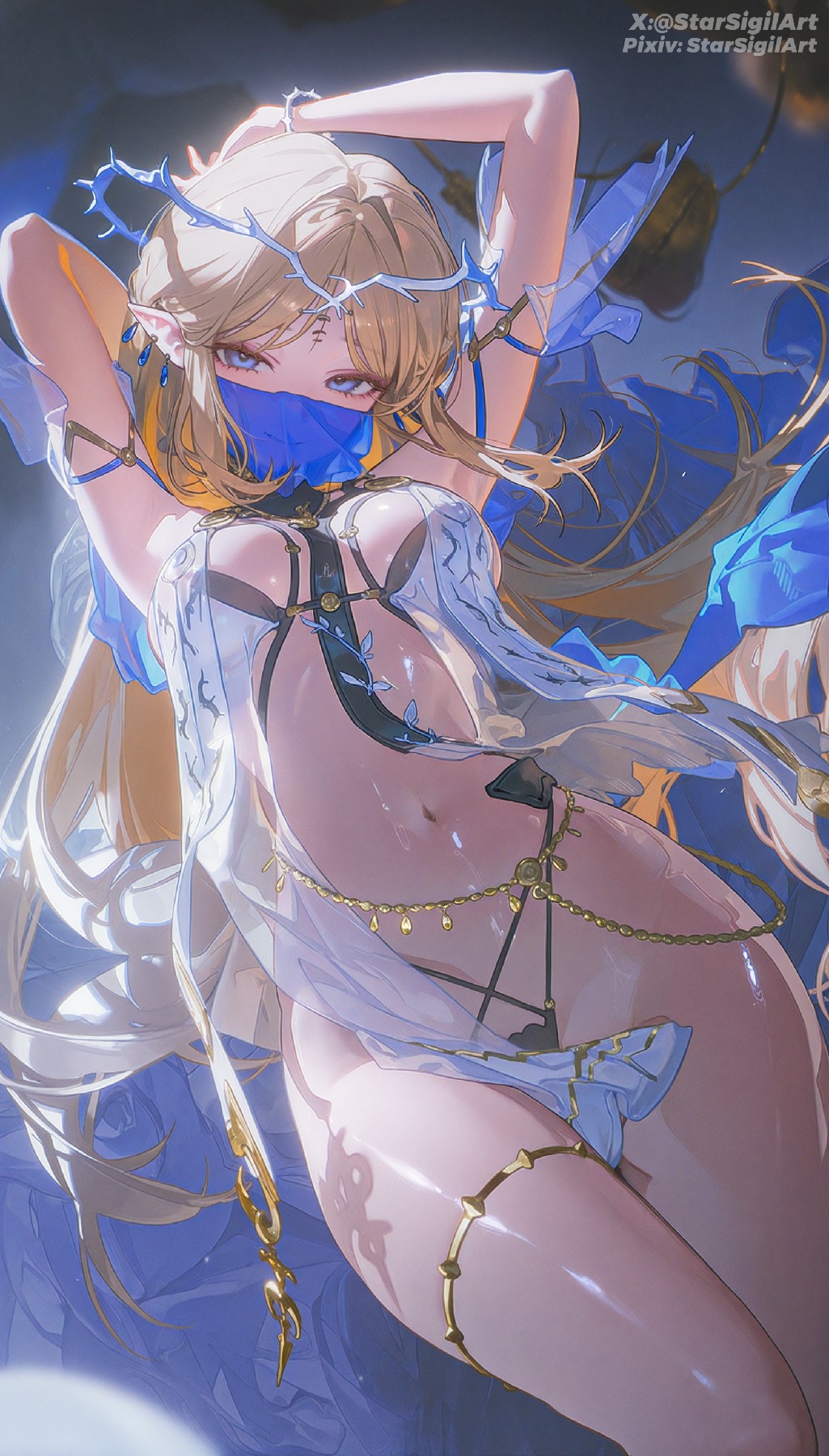 二次元精灵少女的蓝白华丽幻想