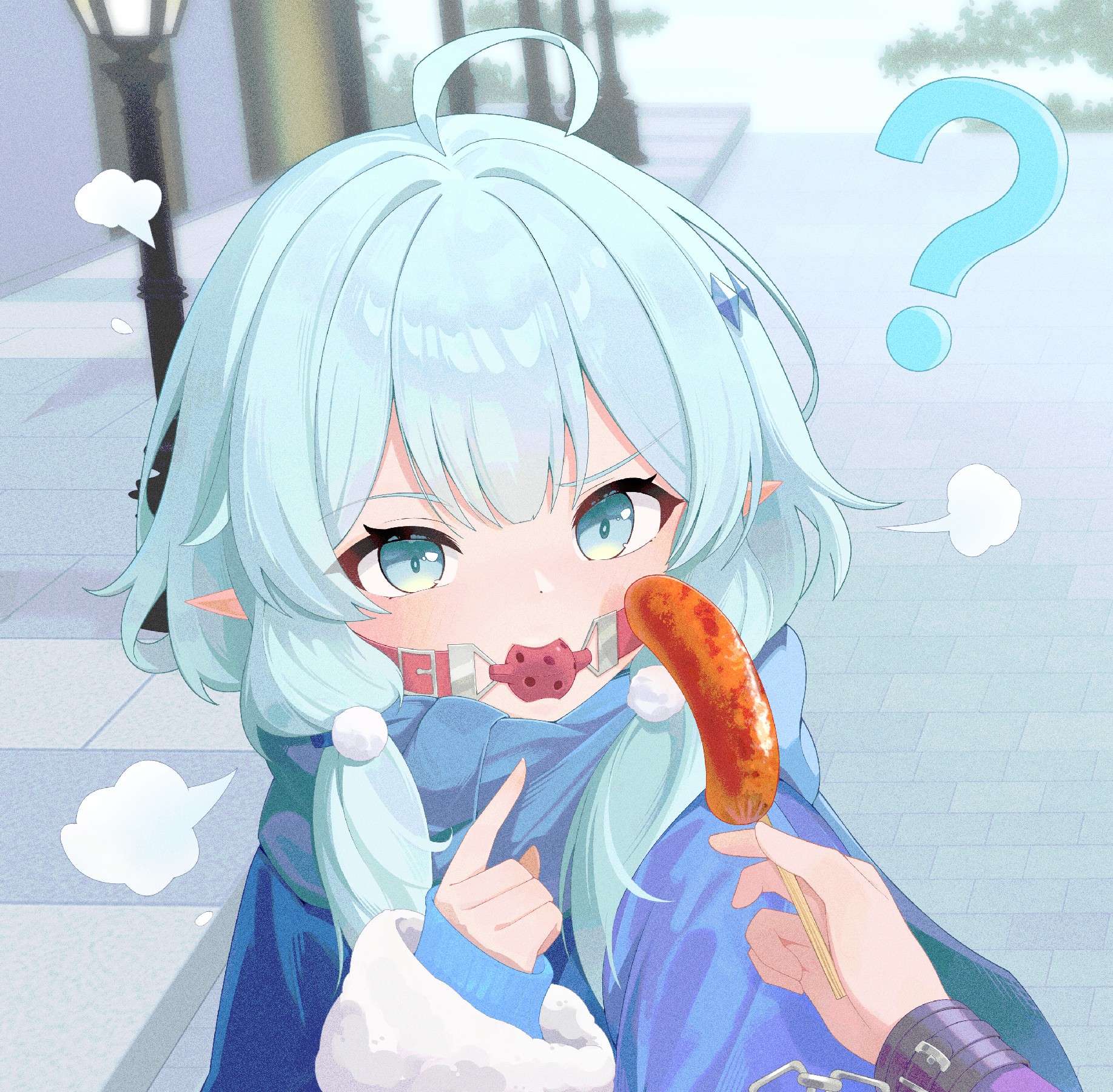 蓝发萌妹与美味香肠的奇妙瞬间