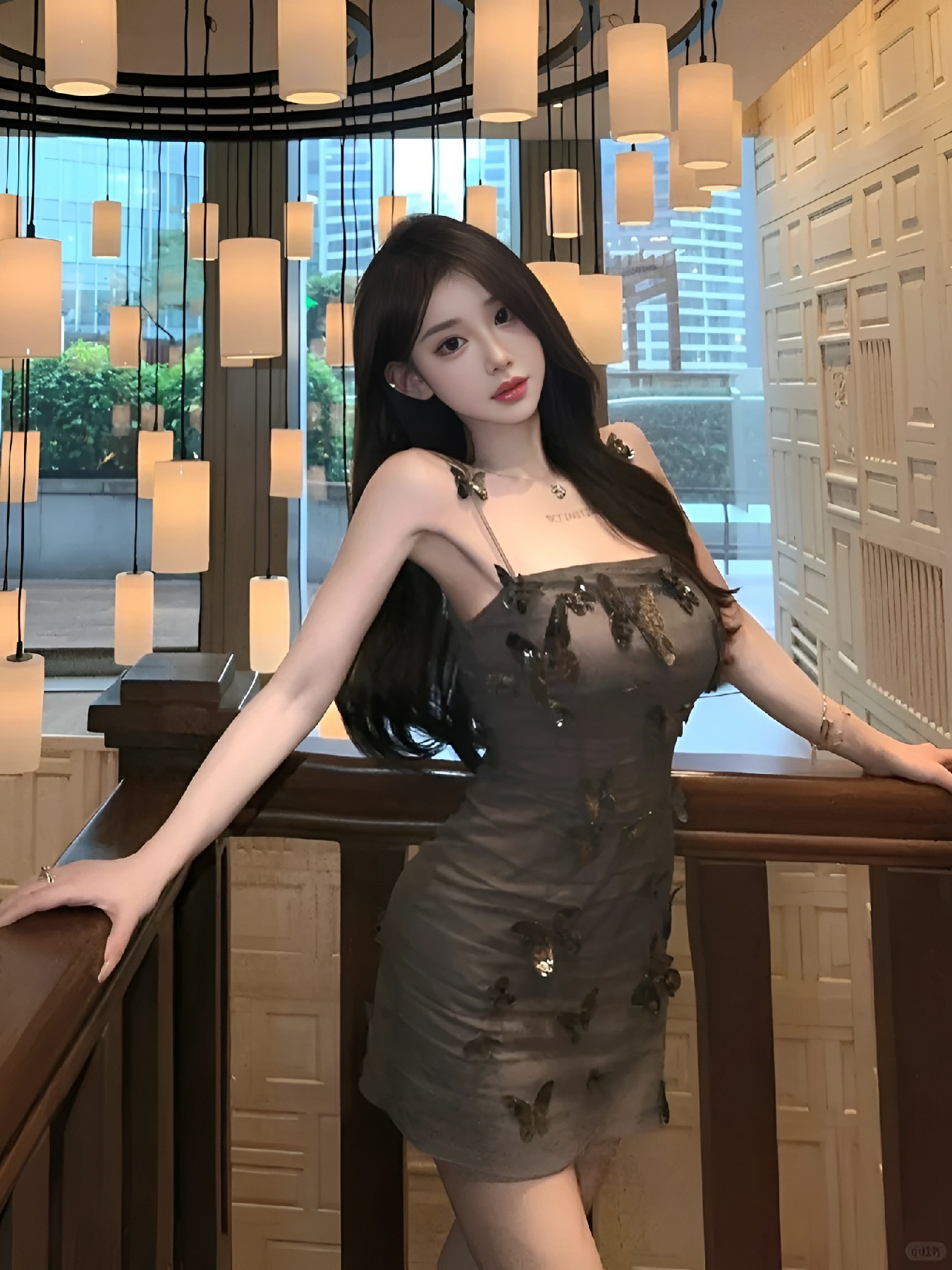 暖灯下氛围感拉满，蝴蝶吊带裙尽显精致