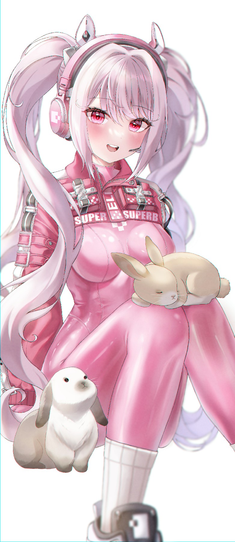 粉系萌妹抱双兔，赛博风穿搭超吸睛