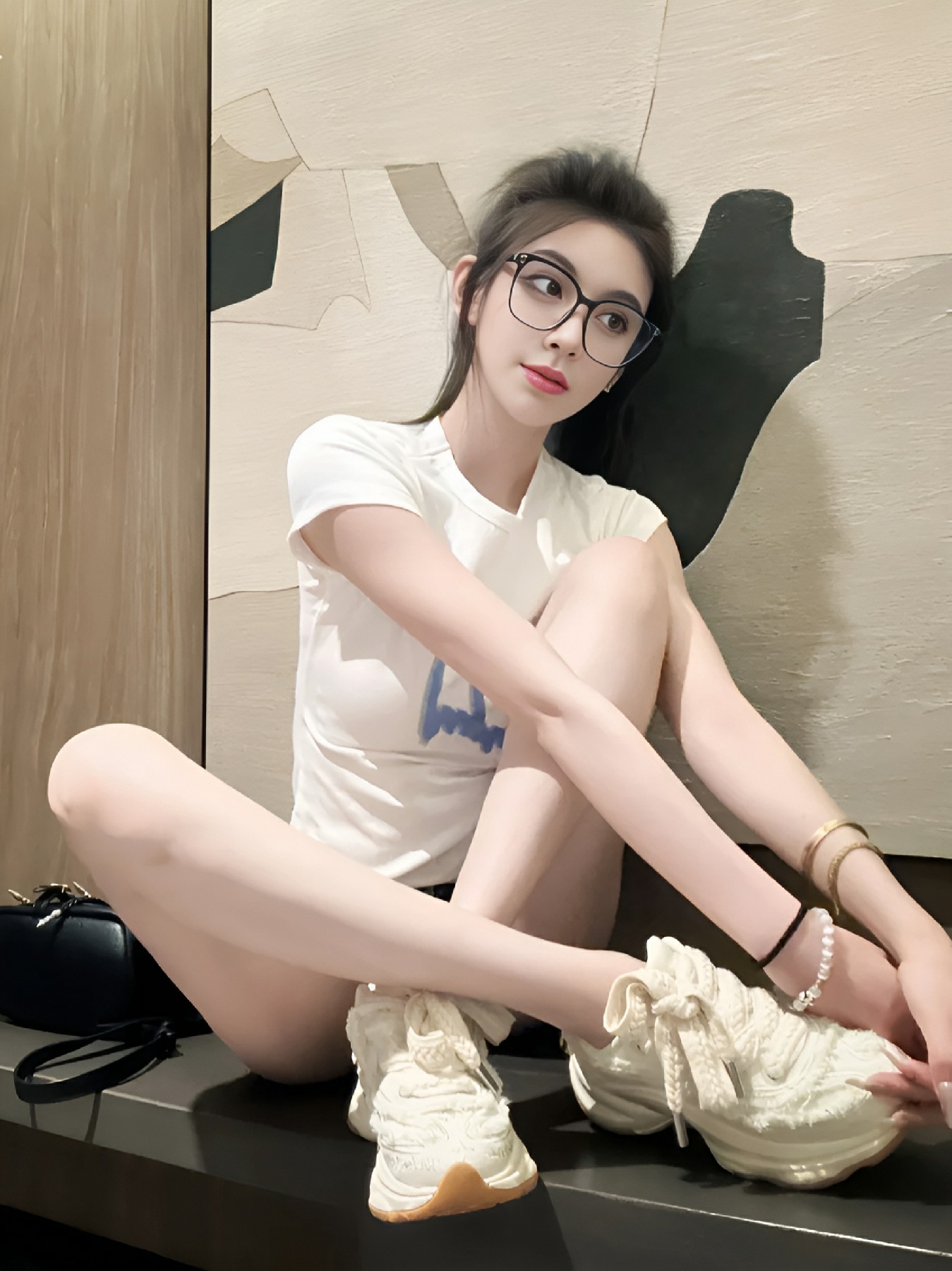 简约白T+厚底鞋 日常出街超吸睛