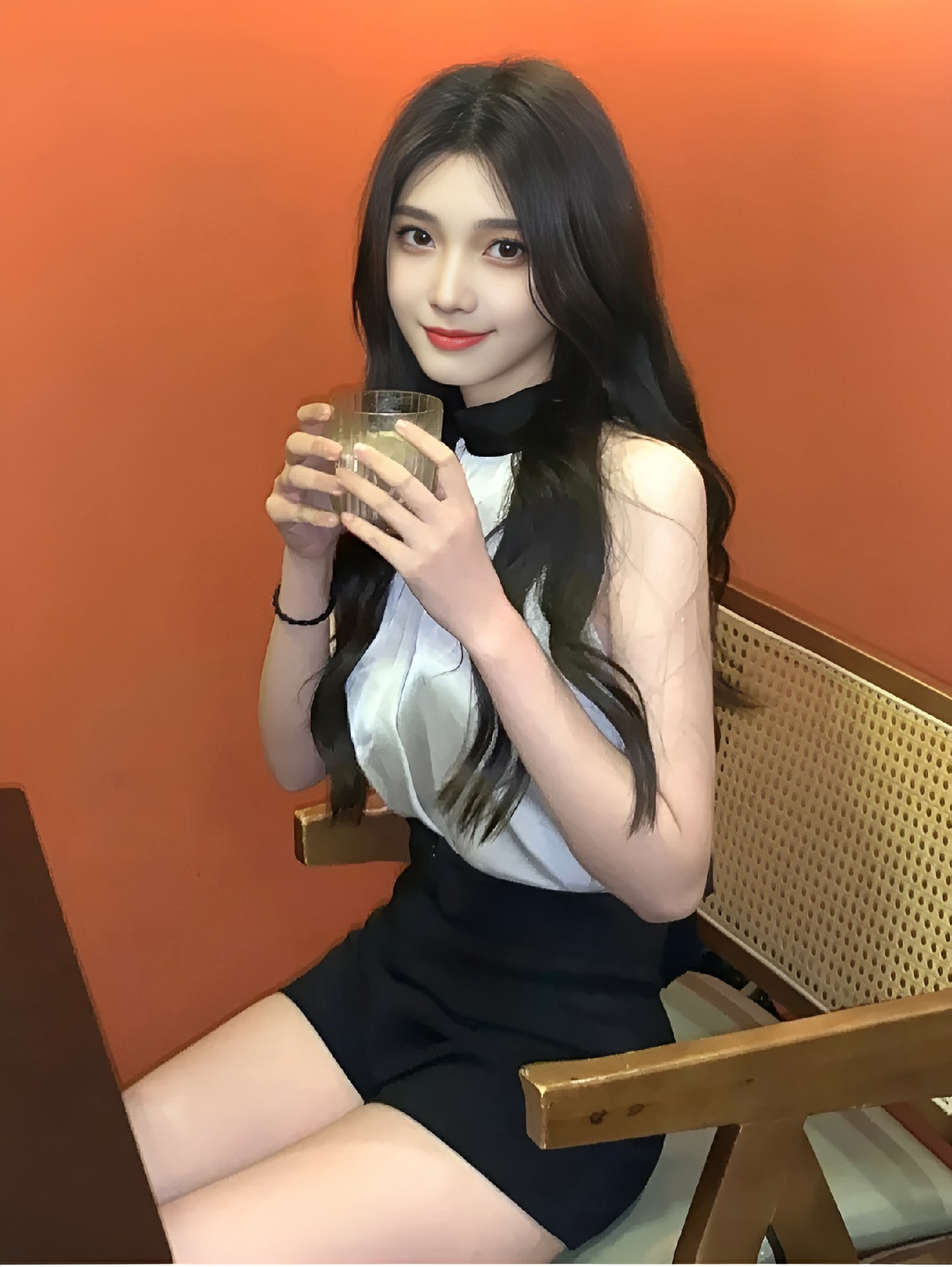 橙色背景里的清新黑白穿搭日常