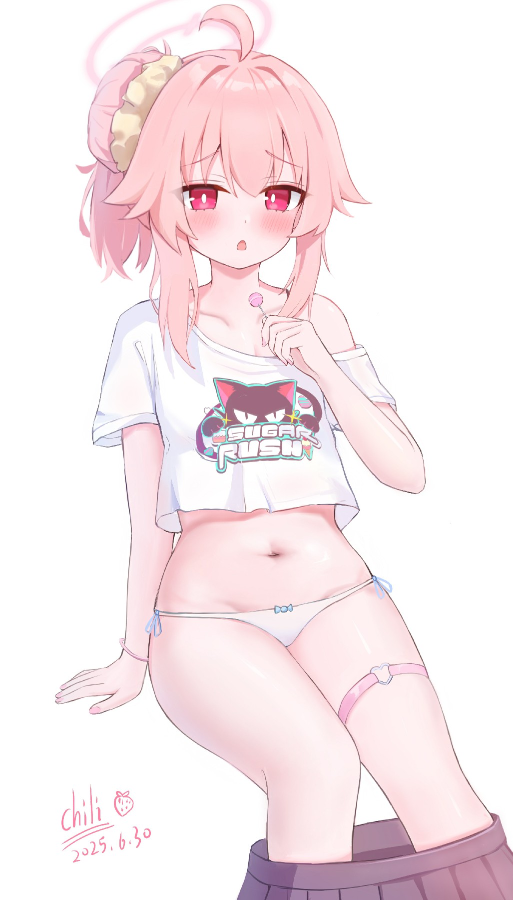 粉发小天使露脐T恤糖果风穿搭