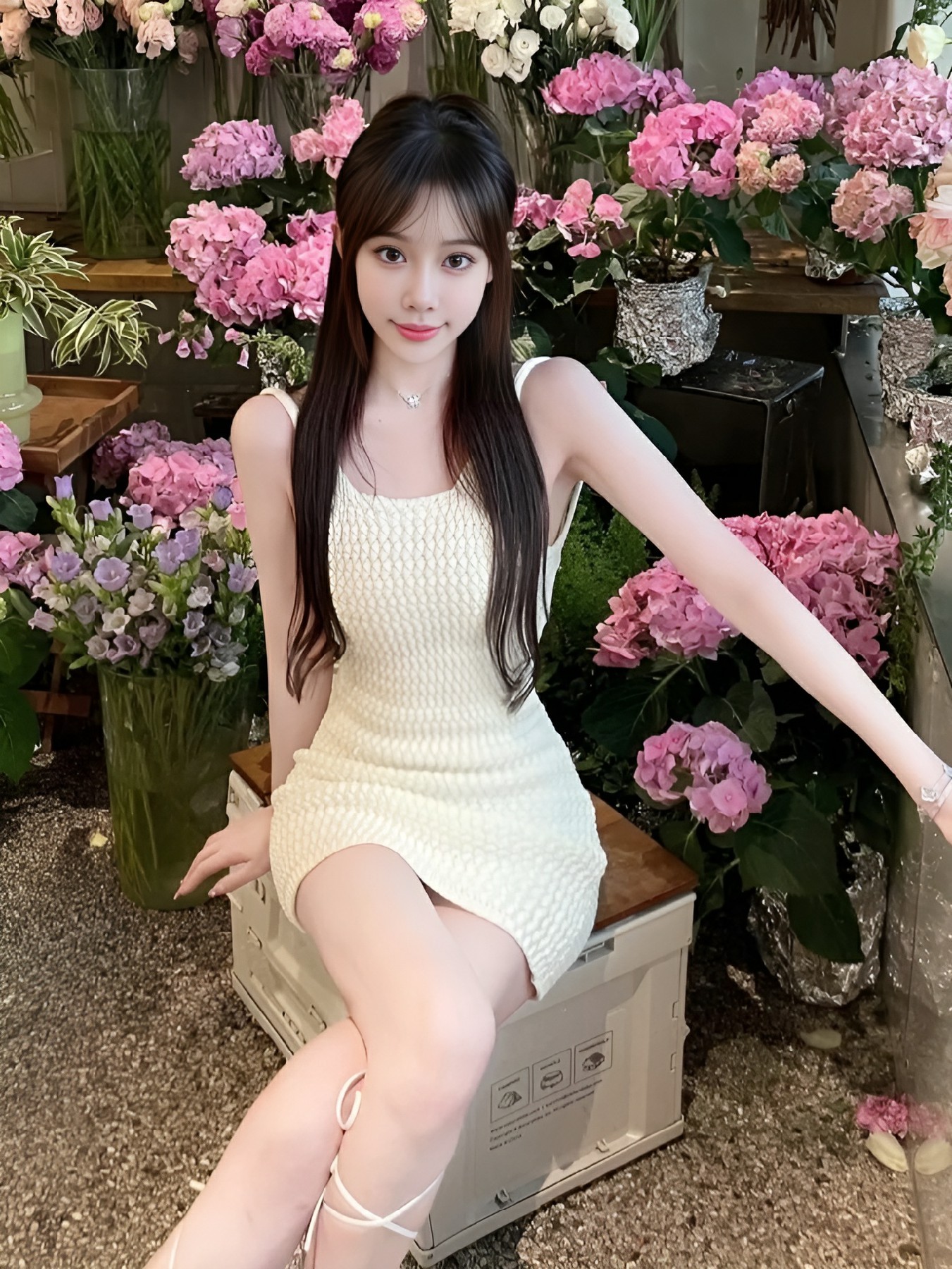 花房氛围感穿搭｜奶油白吊带裙绝了