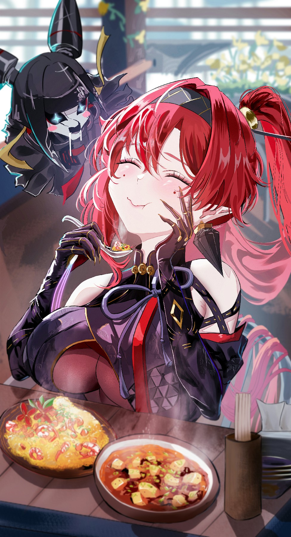 红发美少女的惬意美食时光