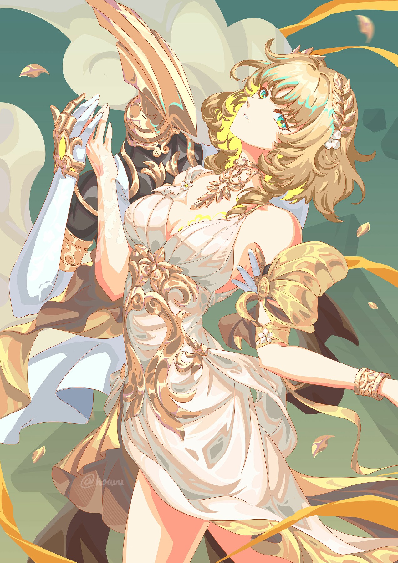 华裳鎏金，被铠甲骑士拥入怀中的优雅少女