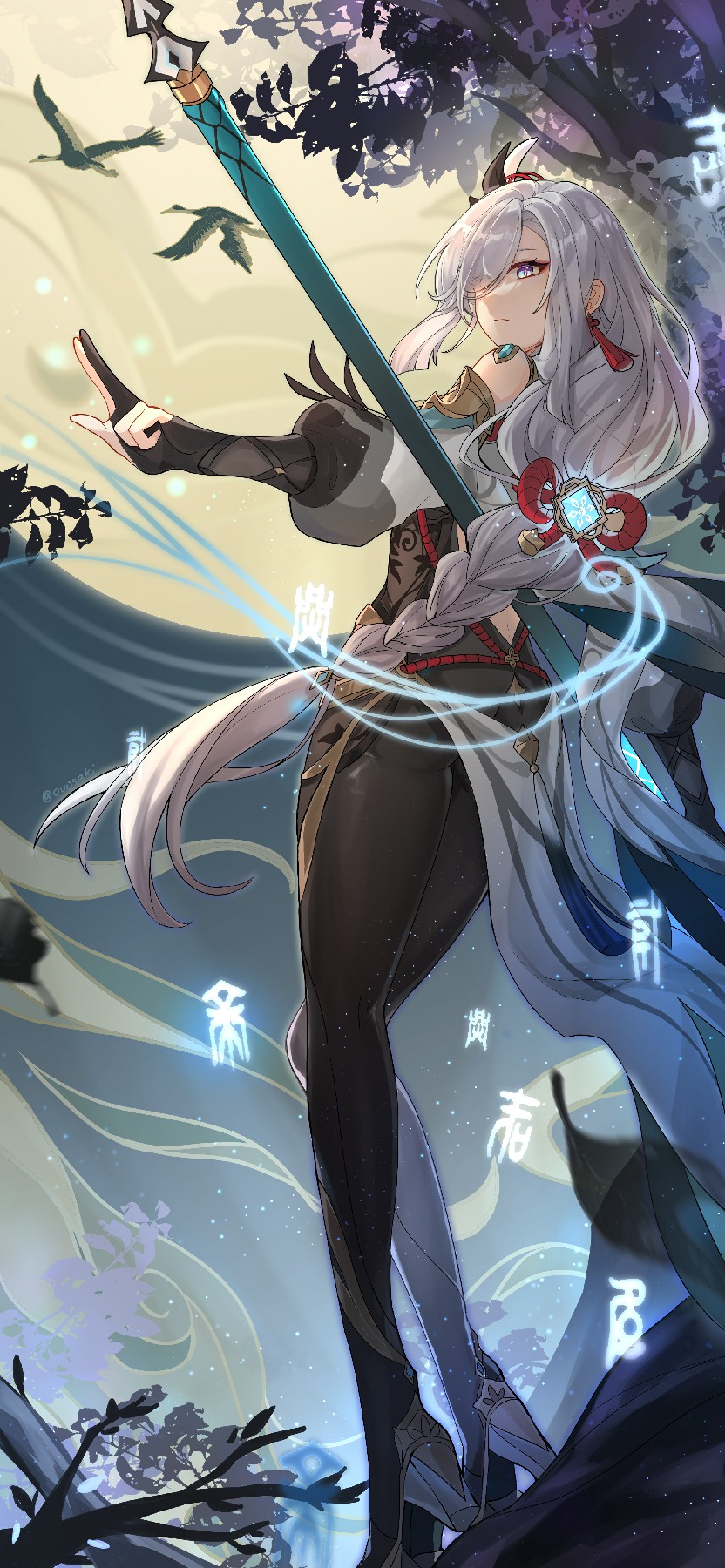 银发灵术师月下施法，古风符文超绝