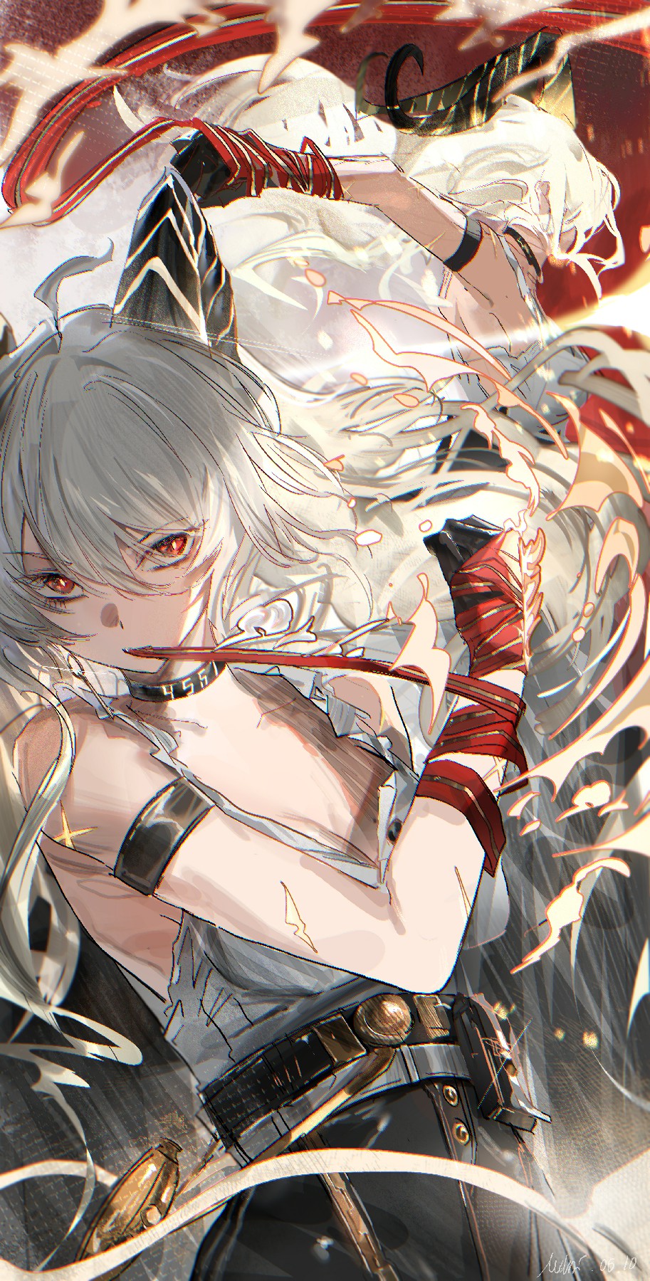 银发赤瞳燃系美少女 暗黑战斗氛围感拉满