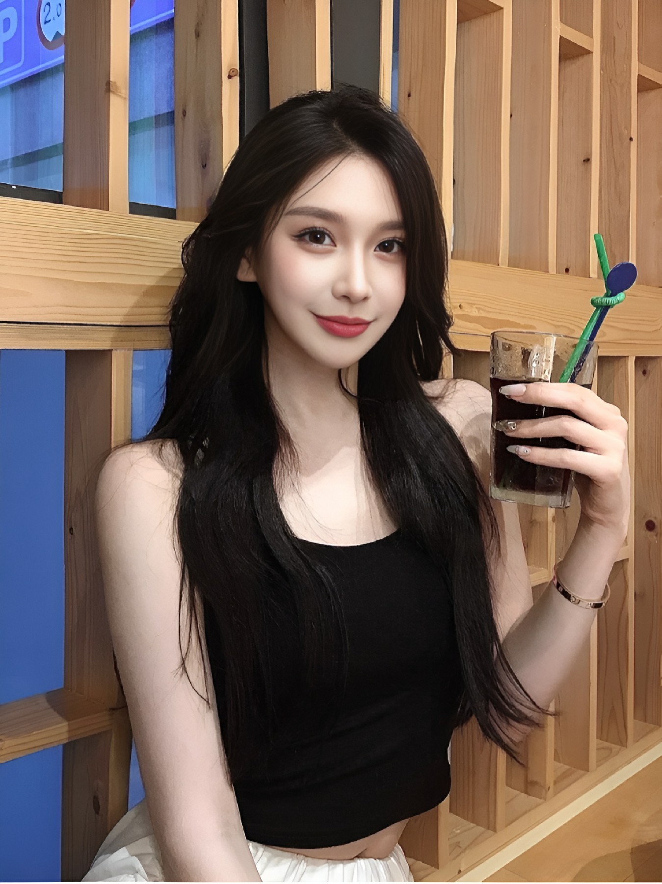 黑背心配冰饮 夏日松弛感穿搭get