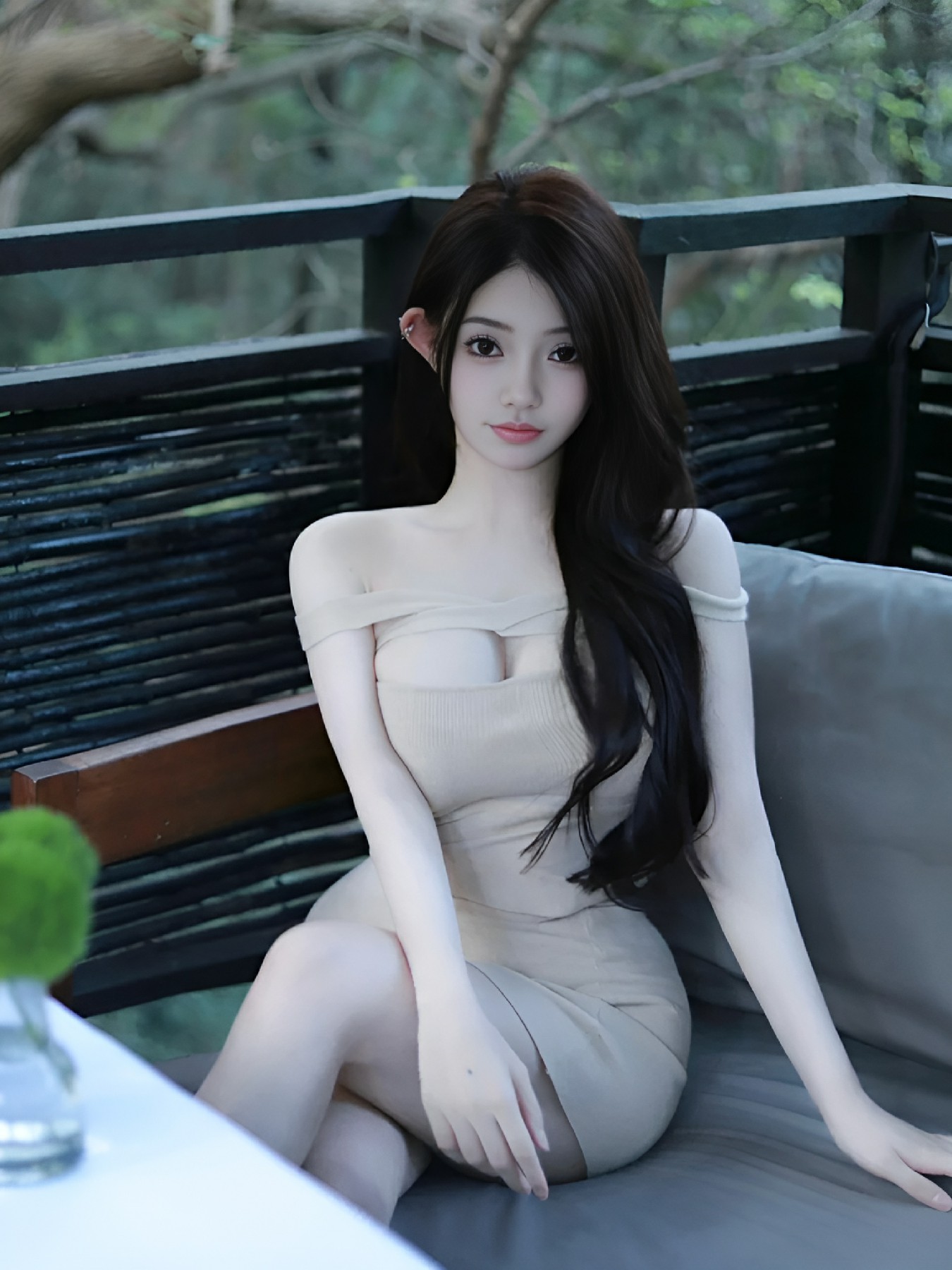 露肩裙+户外露台,温柔氛围感拉满