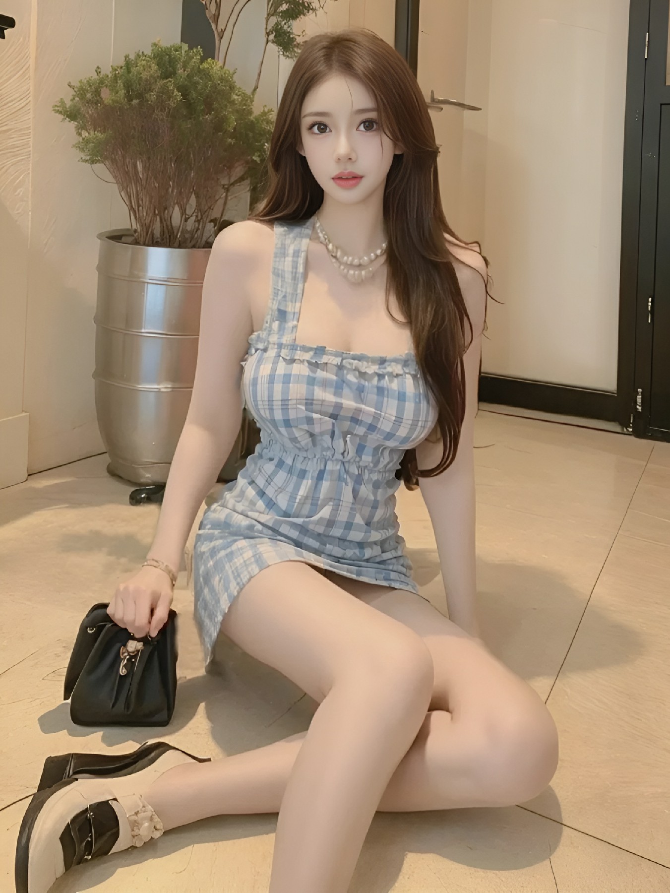 清新蓝格吊带裙 夏日甜妹氛围感拉满