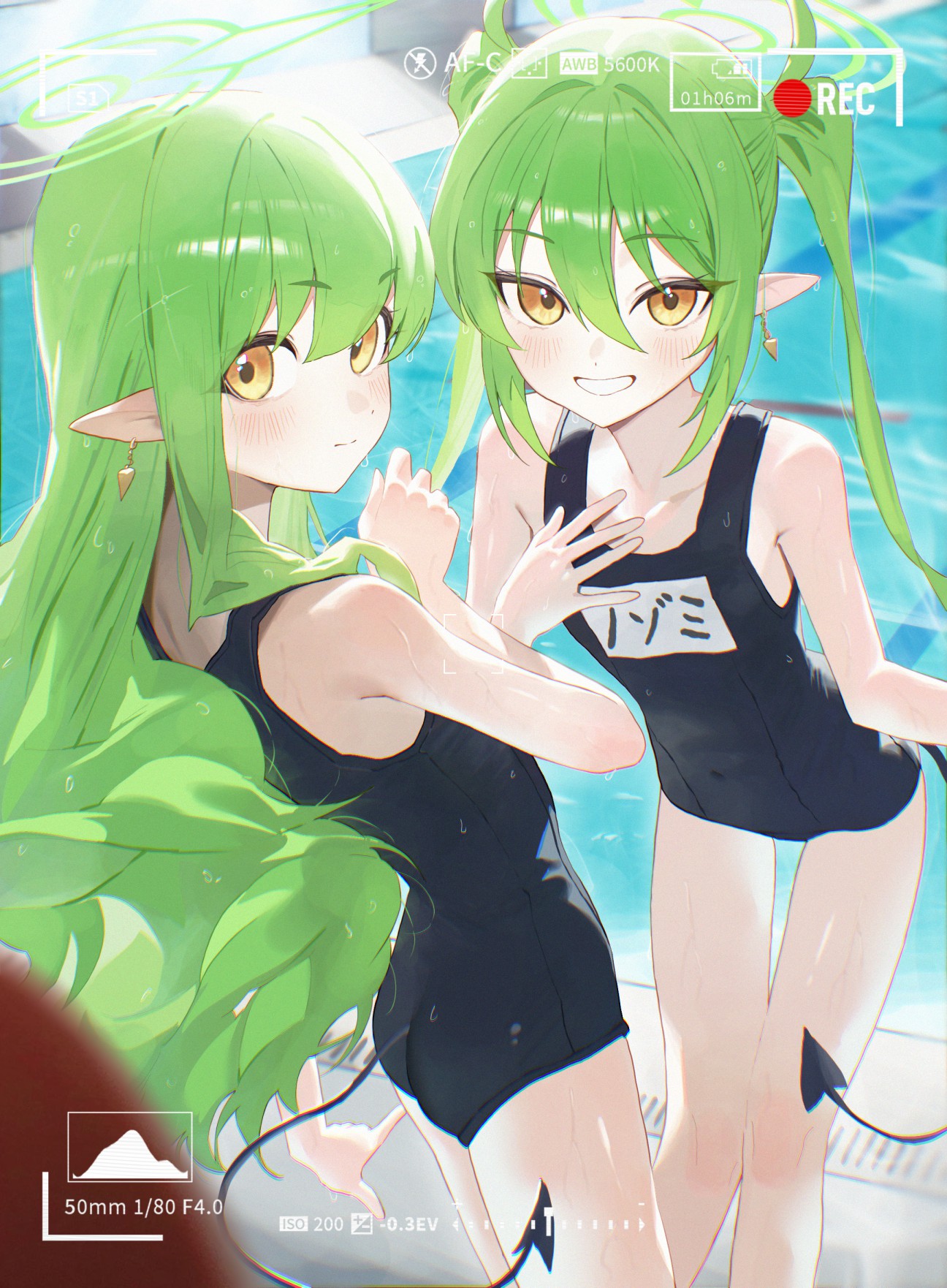 泳池边的绿发精灵双子，元气满格太治愈啦