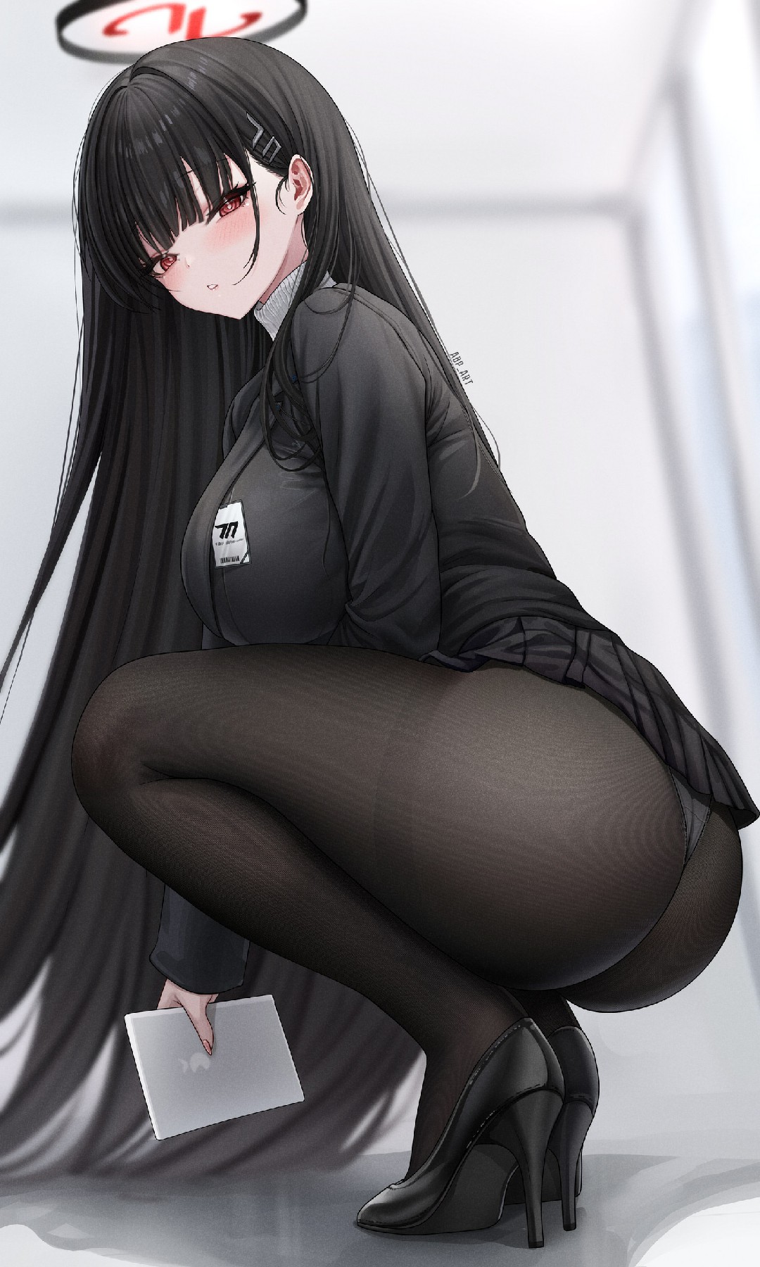 黑长直职场风动漫美人蹲姿魅力