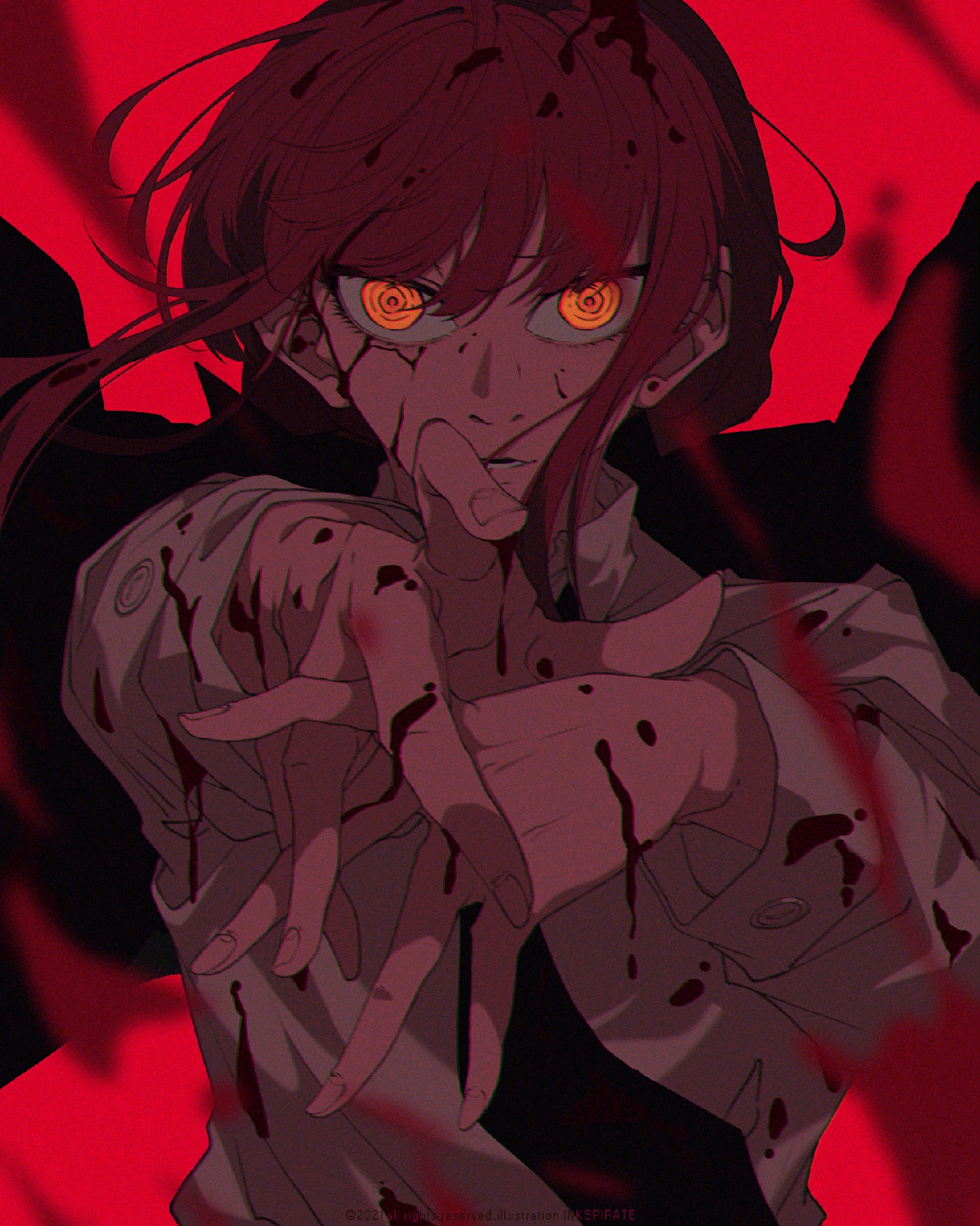 暗黑系血腥动漫角色，红瞳螺旋氛围感拉满