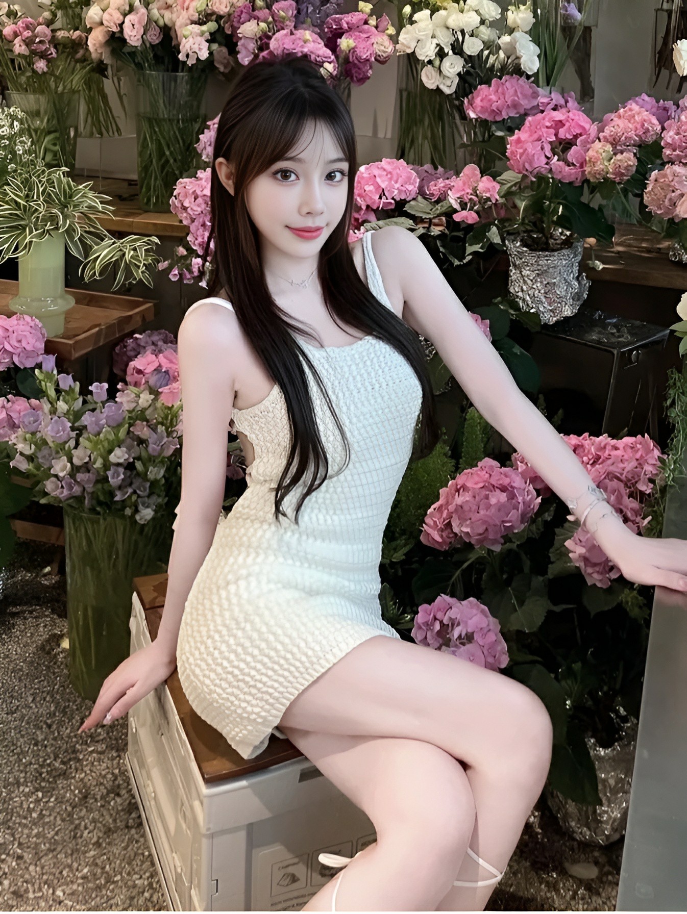 花店内的清新甜美少女