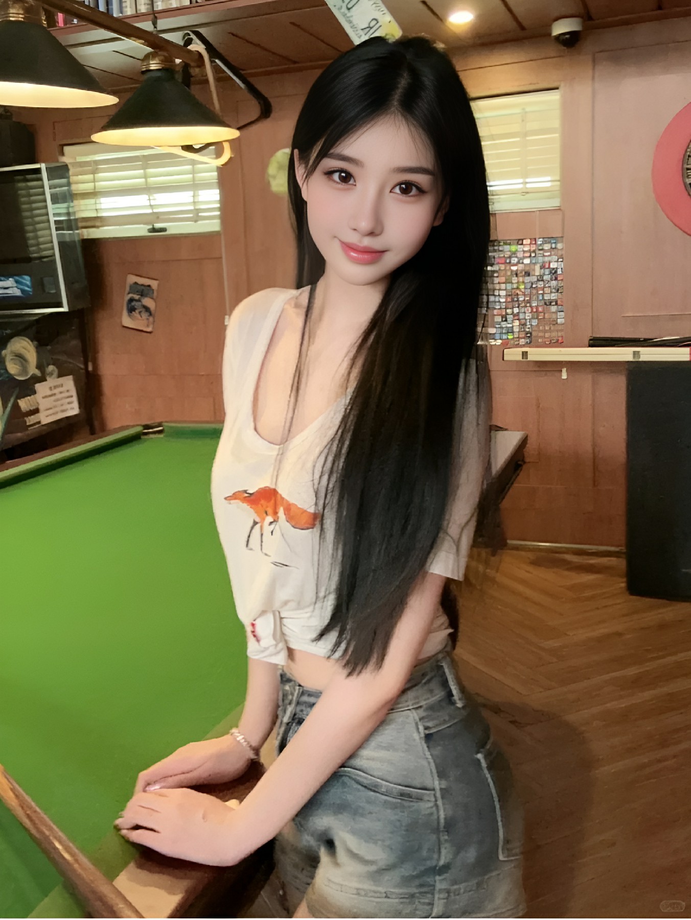 台球室里的清新少女瞬间