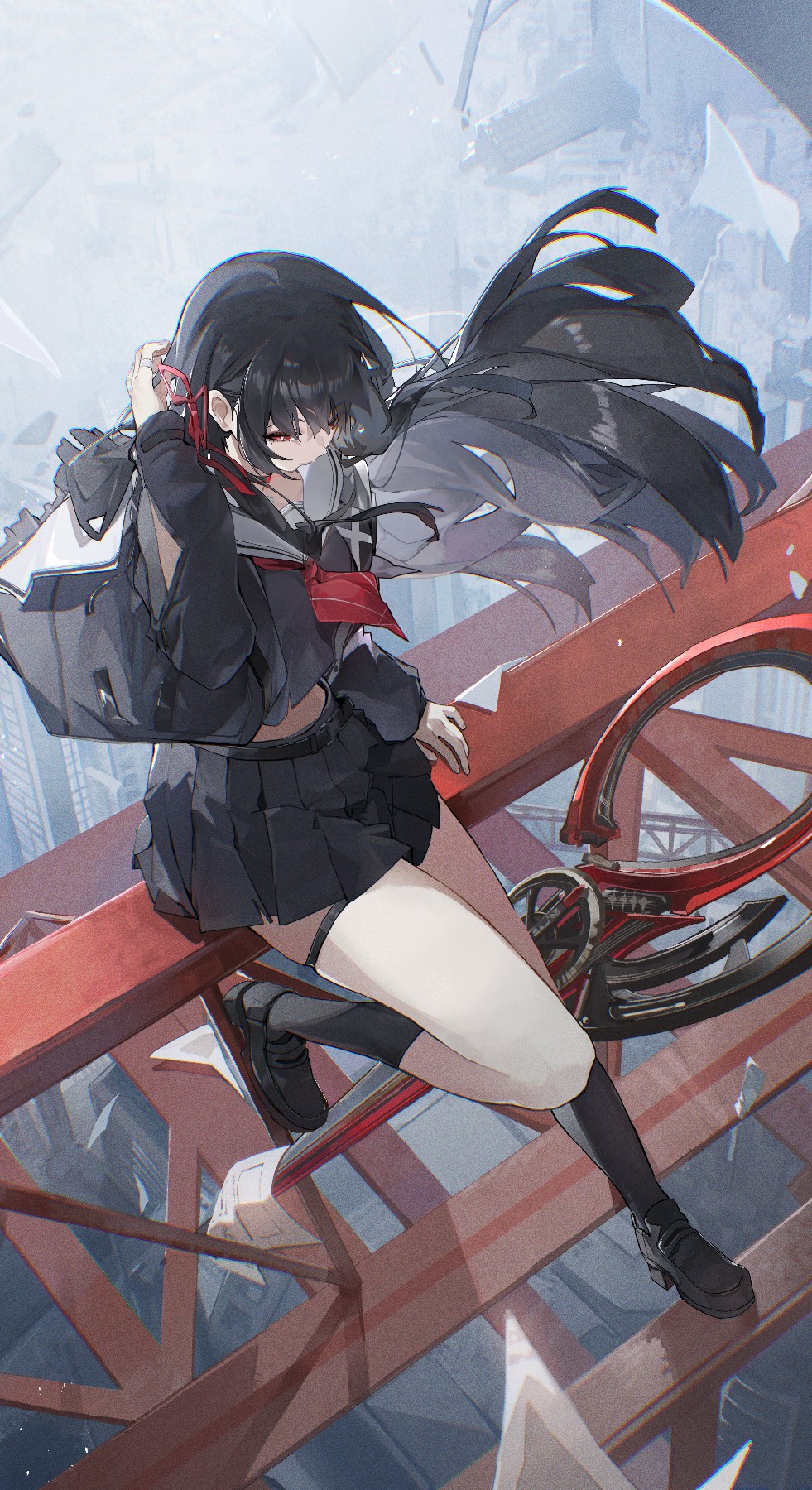 酷飒黑长直少女的高空姿态