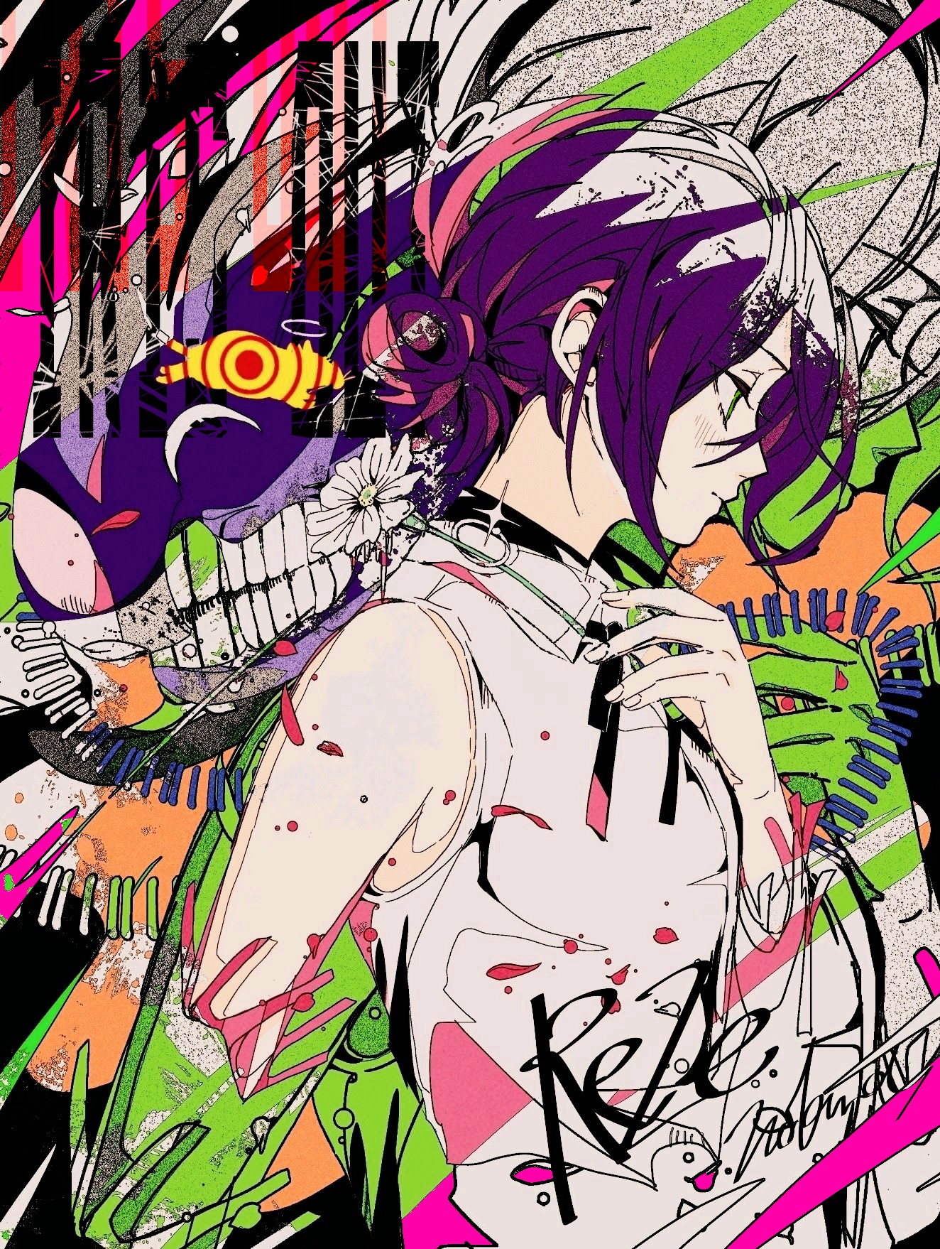 紫发少女暗黑风插画，色彩碰撞超吸睛