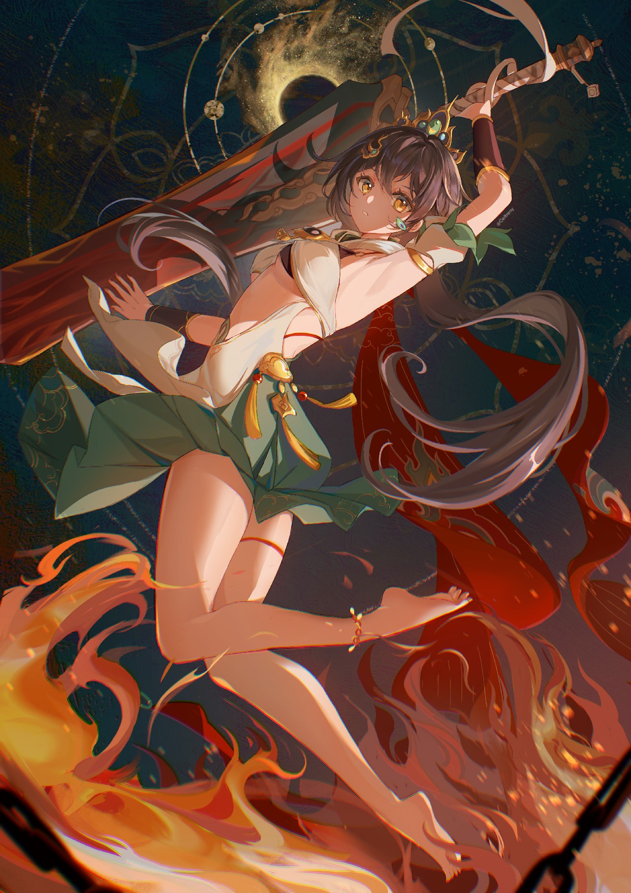 炽焰环绕的持剑古风美少女