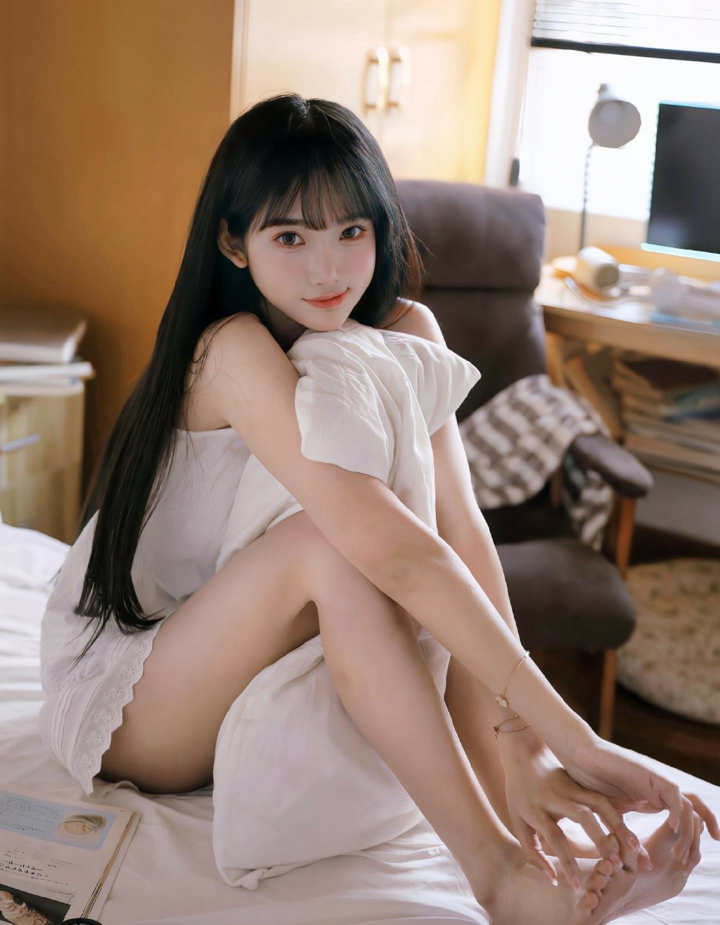 黑长直清纯少女的慵懒居家日常写真