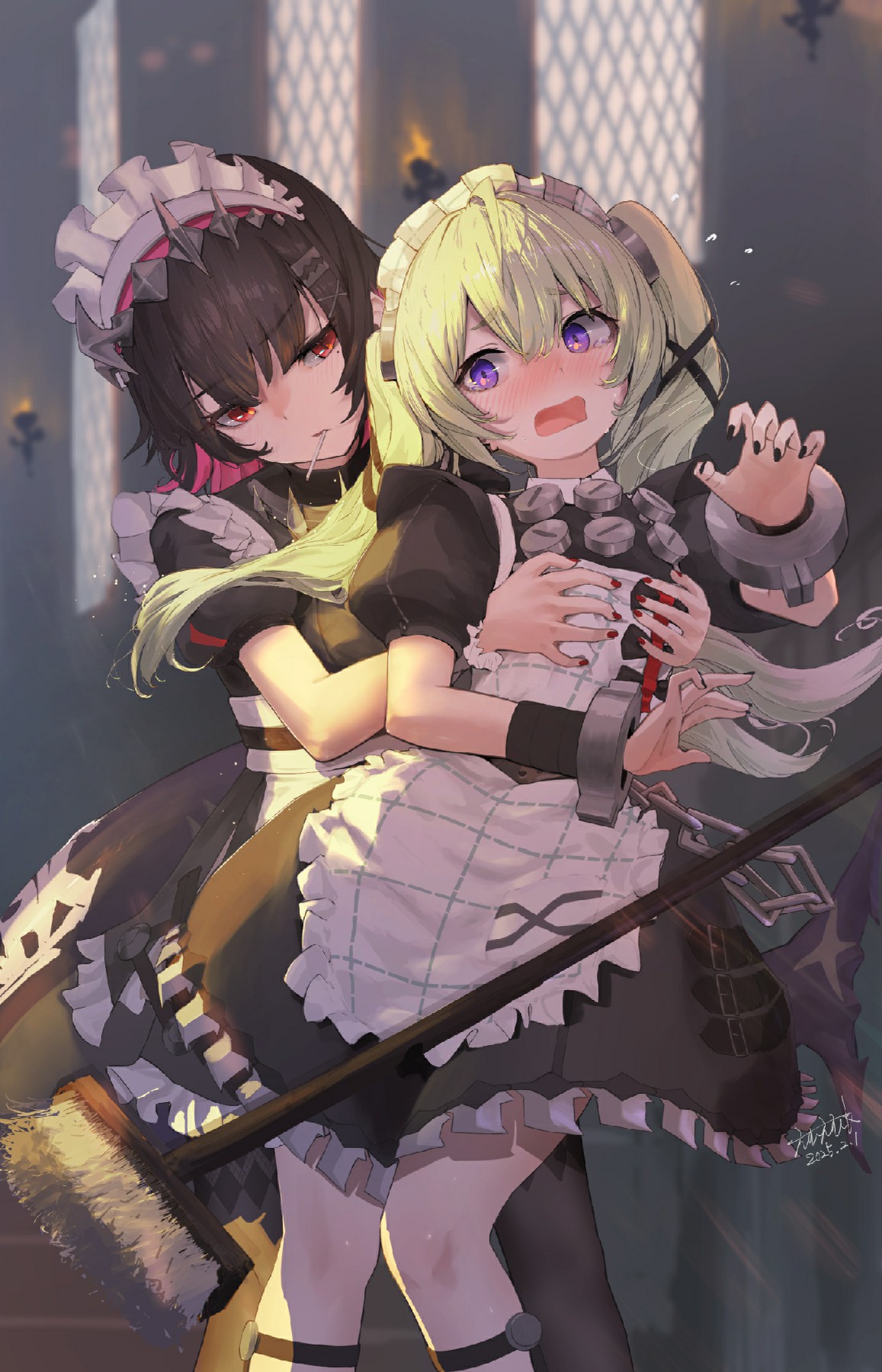 二次元女仆双姐妹的趣味互动瞬间