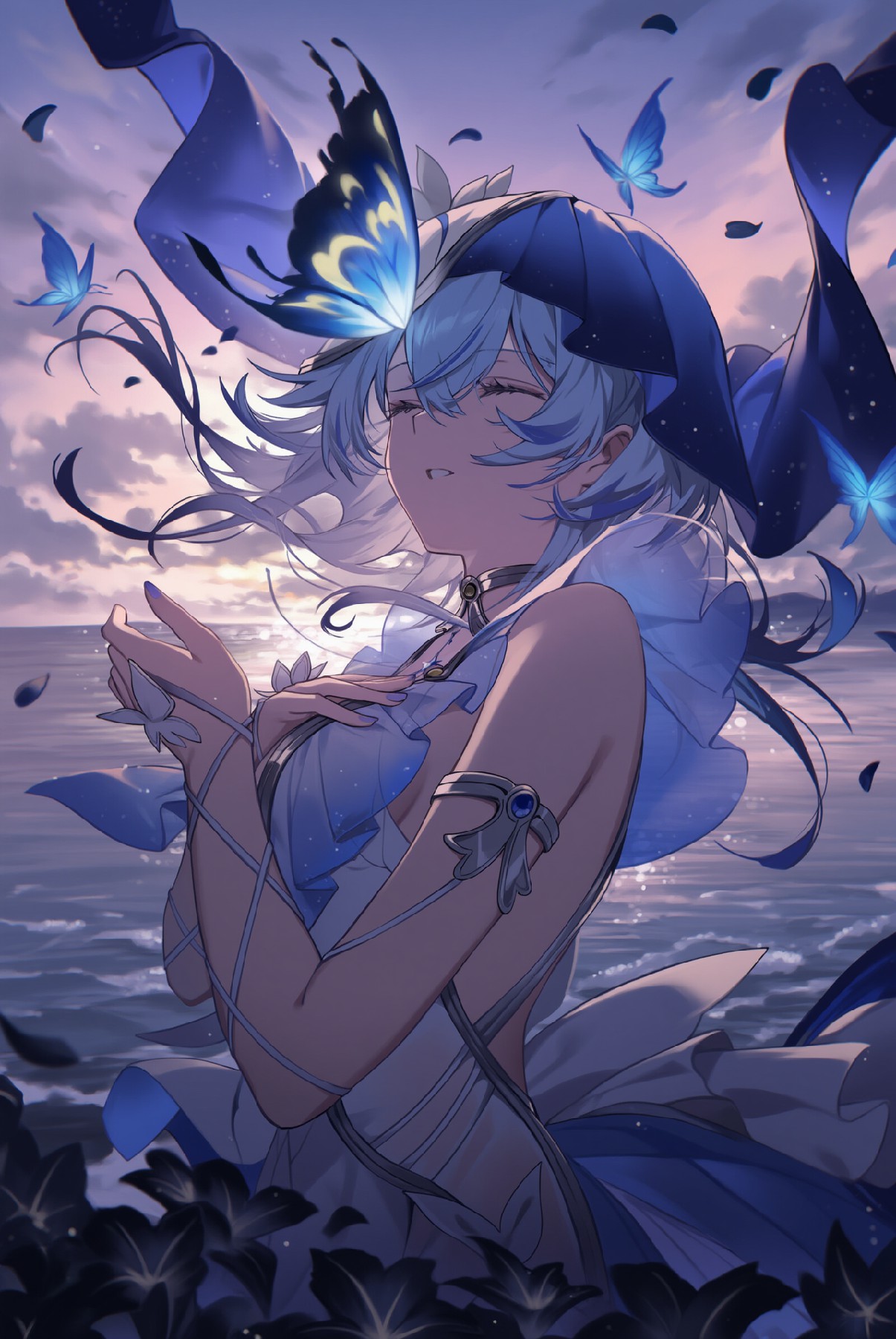 海畔蓝蝶少女与梦幻黄昏