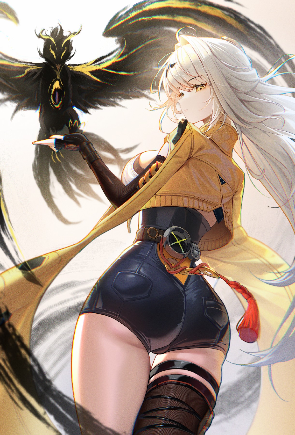 赛博风白发少女与黑金灵鸦