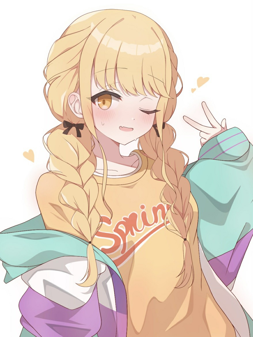 双辫元气少女比耶，春日系穿搭超软萌治愈