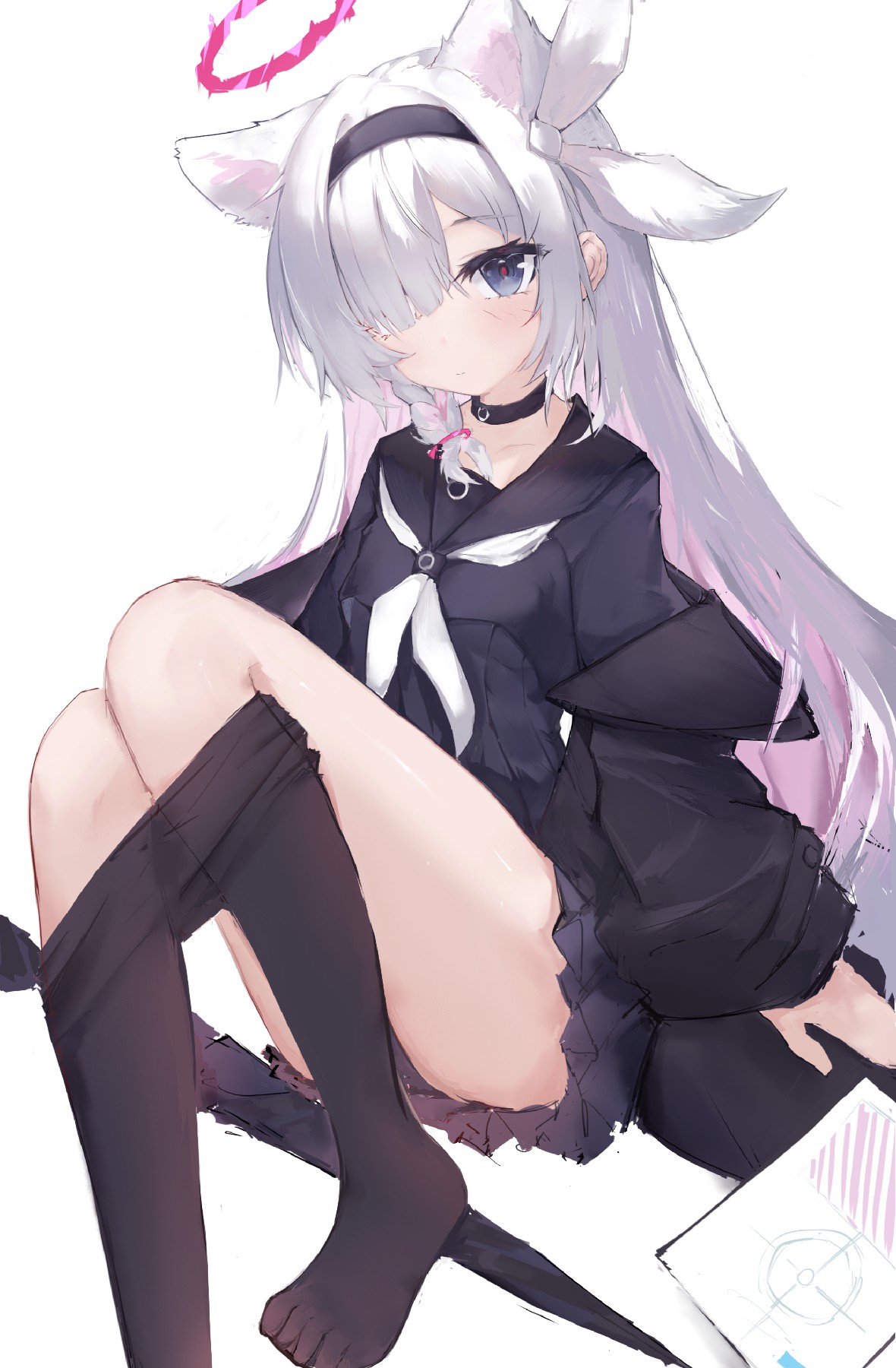 银发兽耳少女 暗黑水手服尽显清冷软萌