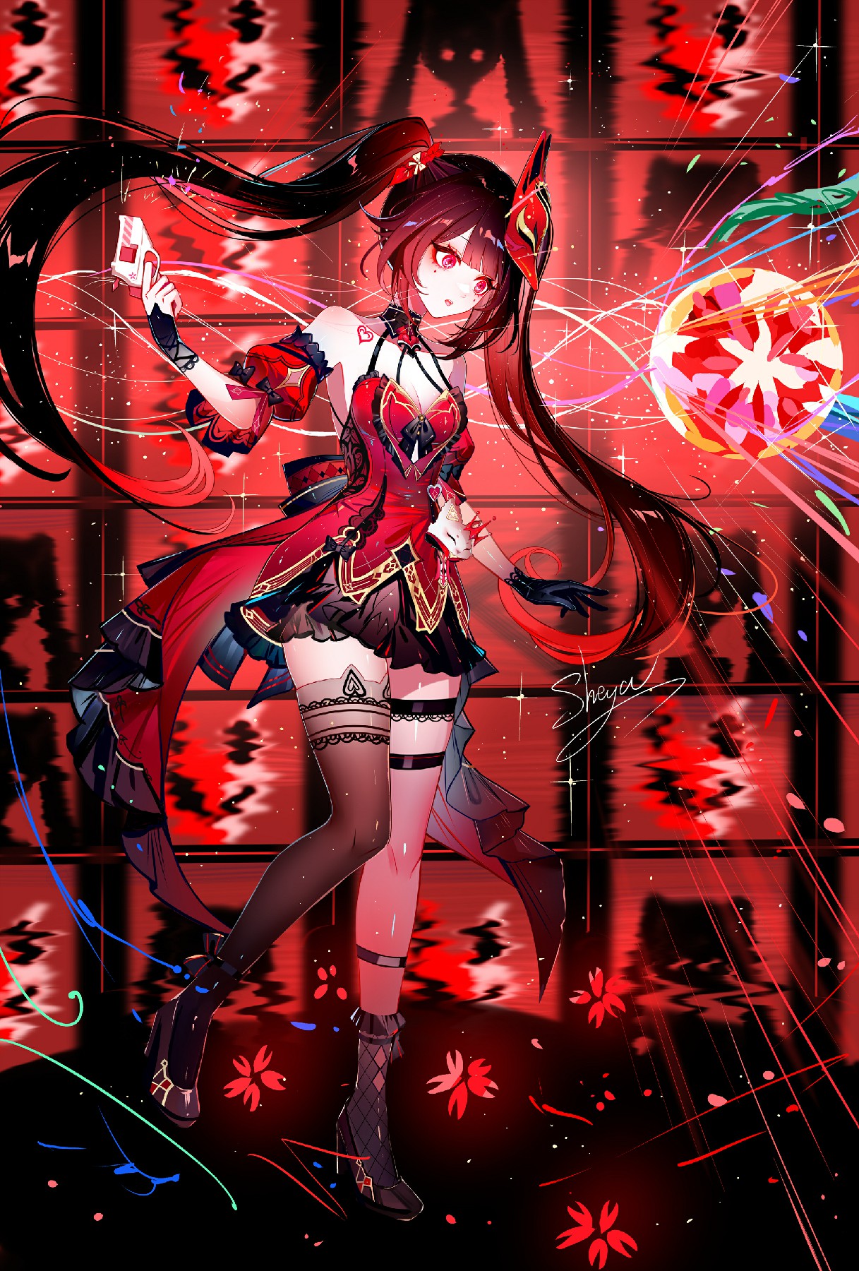 猩红双马尾少女 于红焰中绽放绮丽幻梦光彩