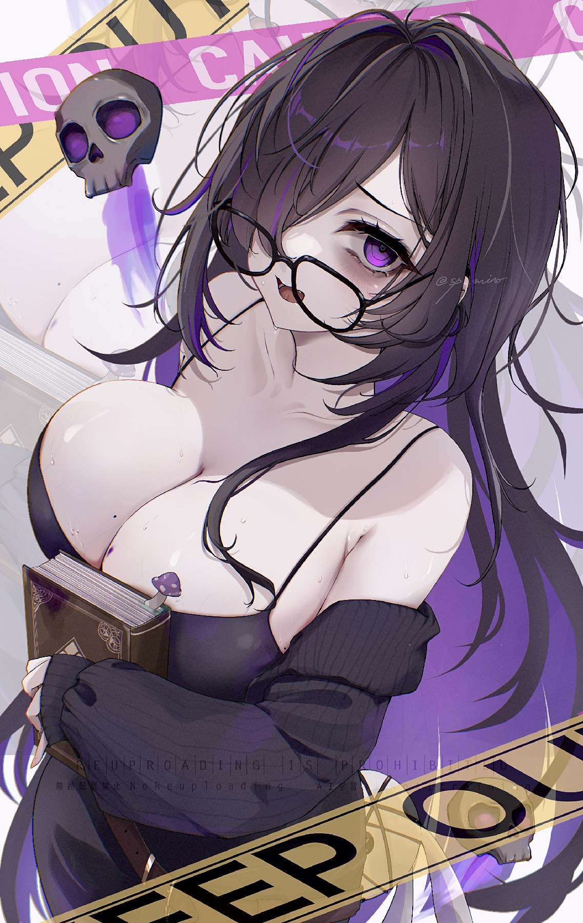 暗黑系眼镜娘抱书，湿身魅惑感拉满